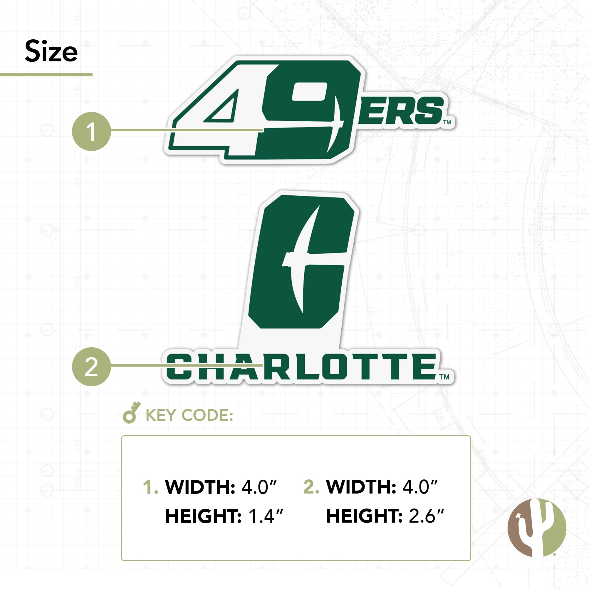 UNC Charlotte 49ers Sticker Set - 4 Inch Vinyl Decals for Laptop, Water Bottle, Car & Scrapbook | UNCC Desert Cactus Design | Perfect for College Students, Alumni & Fans | School Spirit, Dorm Decor, Game Day Accessories