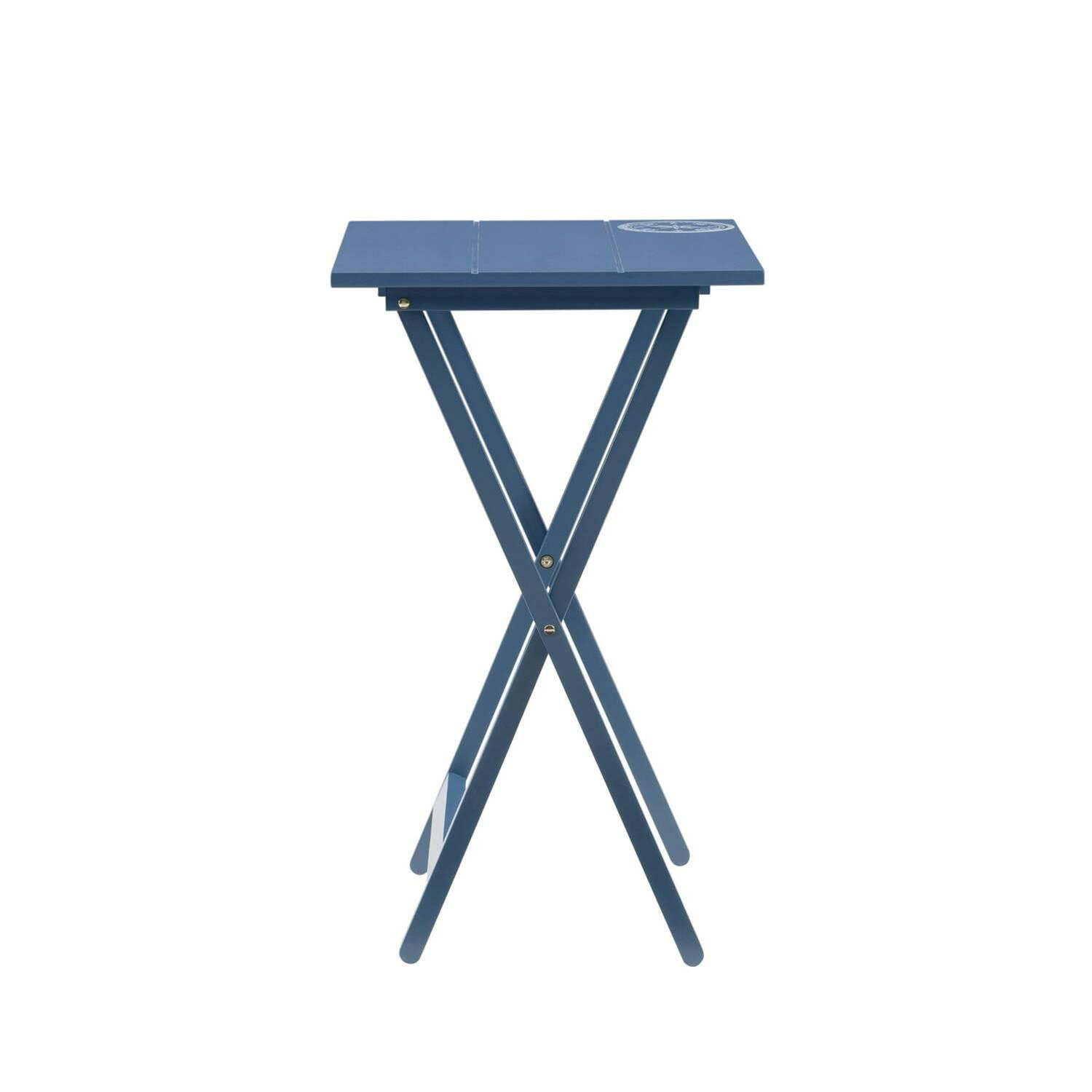 Linon Compass Tray Table Set - Navy Blue Side Table with Wheels for Living Room, Bedroom, Office | Portable End Table for Coffee, Snacks, Books & Decor