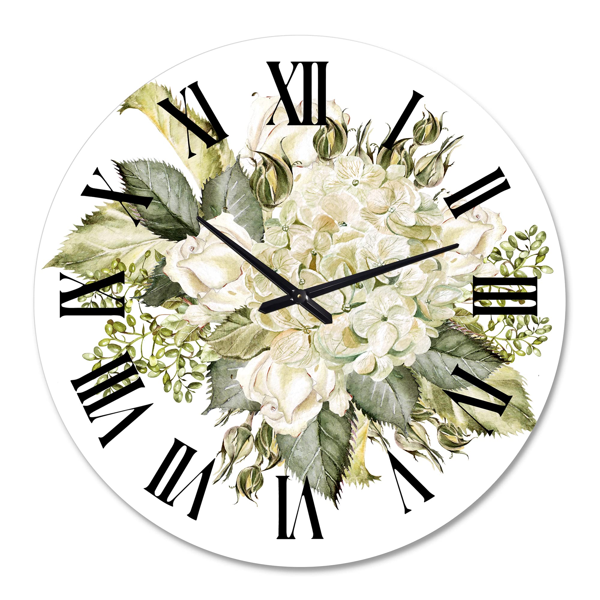 Farmhouse Wall Clock - Large Floral Design with Hydrangea and Roses for Home Decor | Perfect for Living Room, Bedroom & Kitchen