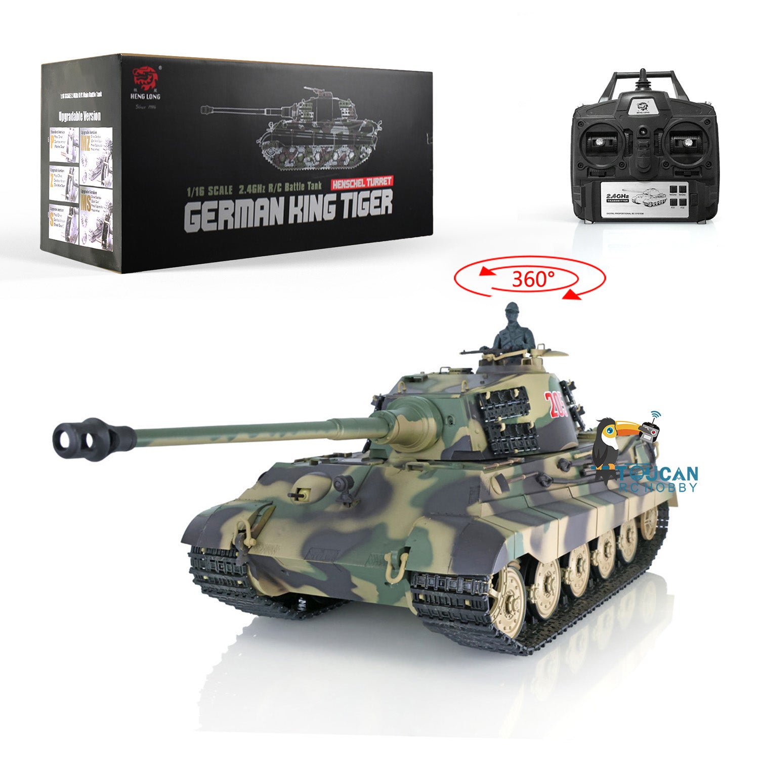 Henglong 1/16 Scale 7.0 Version King Tiger German RC Tank - 3888A Plastic Model with 360° Rotating Turret, Steel Gearbox & Barrel Recoil | Remote Control Military Vehicle for Collectors, Hobbyists & Battle Simulation Scenes