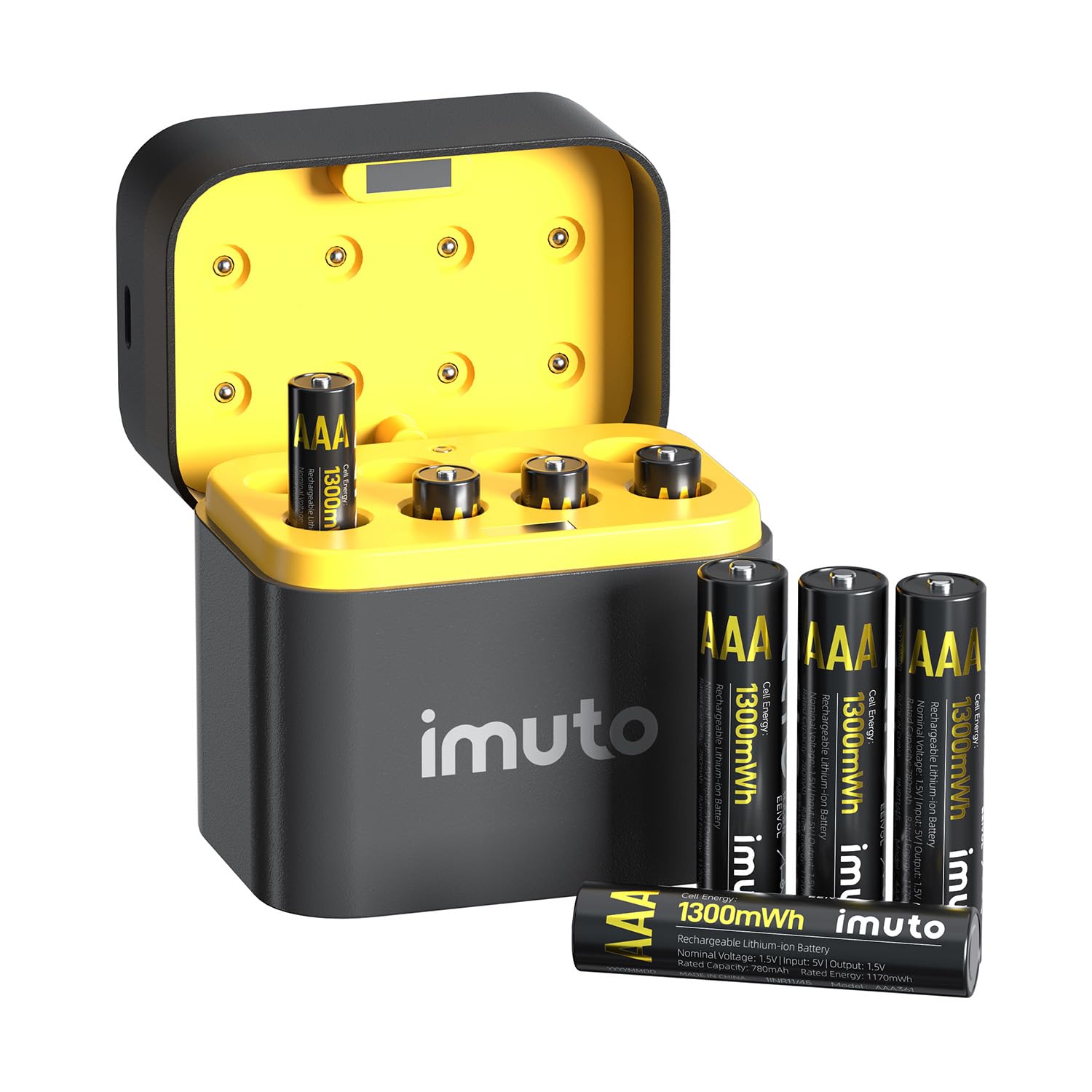 imuto Rechargeable AAA Lithium Batteries 8-Pack with Fast Charger - 1300mWh 1.5V Constant Output, 1600 Cycles Long-Lasting - Perfect for Cameras, Toys, Flashlights & Smart Home Devices