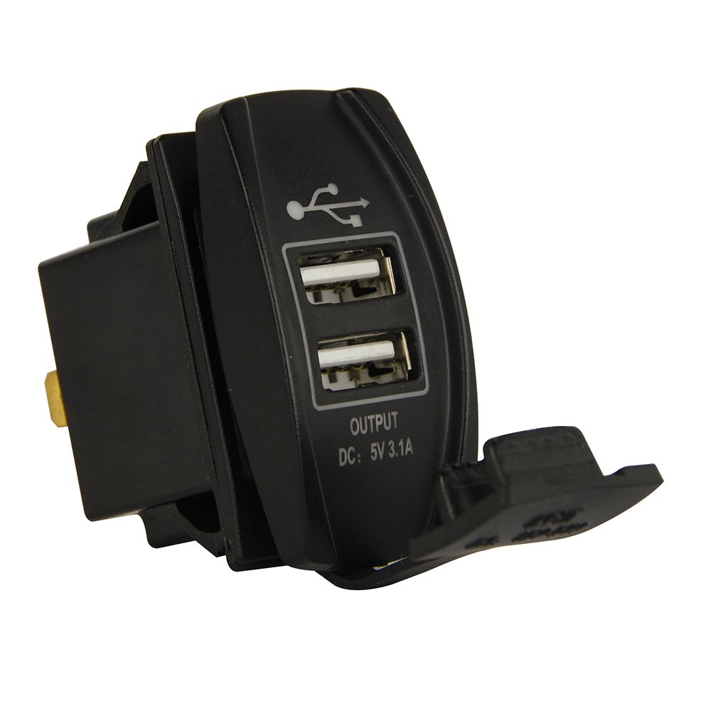 Universal Rocker Style Car USB Charger - Dual Port Fast Charging with Blue LED Light for Rocker Switch Panel | Perfect for Road Trips, Camping & Truck Accessories