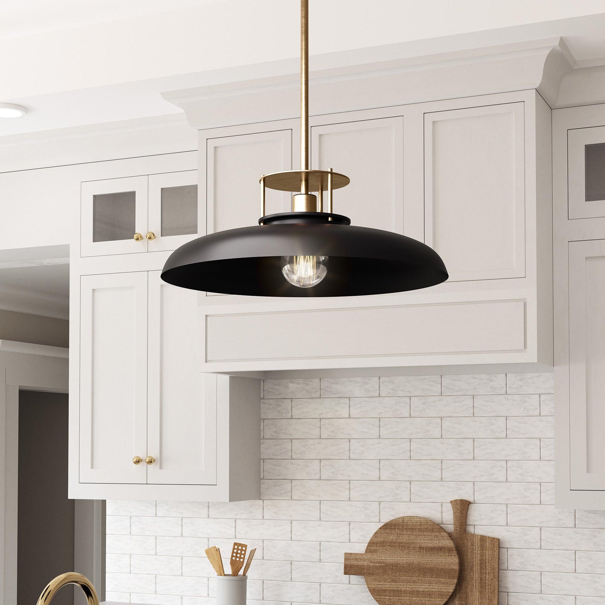 Modern Gold & Black Pendant Light - Beacon 1 Light Fixture for Dining Room, Kitchen Island, or Living Room Decor