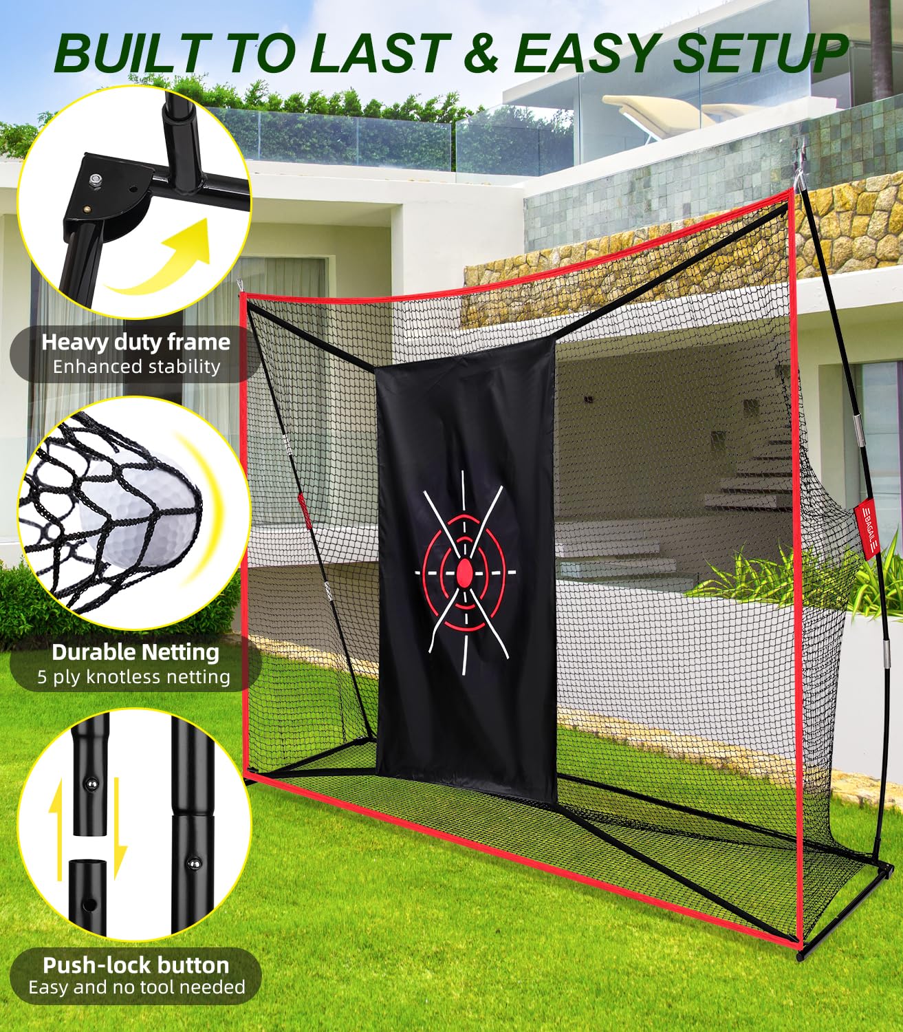 BAGAIL 10x7ft Heavy Duty Golf Practice Net with Tri-Turf Mat & Carry Bag - Portable Backyard/Indoor/Outdoor Training Aid for Driving, Chipping & Hitting | Perfect for Home Practice, Driving Range & Backyard Golf Sessions