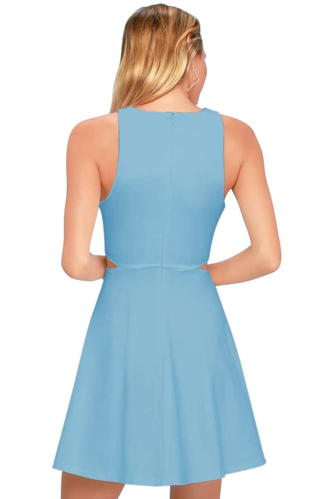 BELONGSCI Women's Sweet & Cute Sleeveless Racerback Flared Swing A-Line Dress with Hollow Out Design - Perfect for Summer Beach, Vacation & Casual Outings