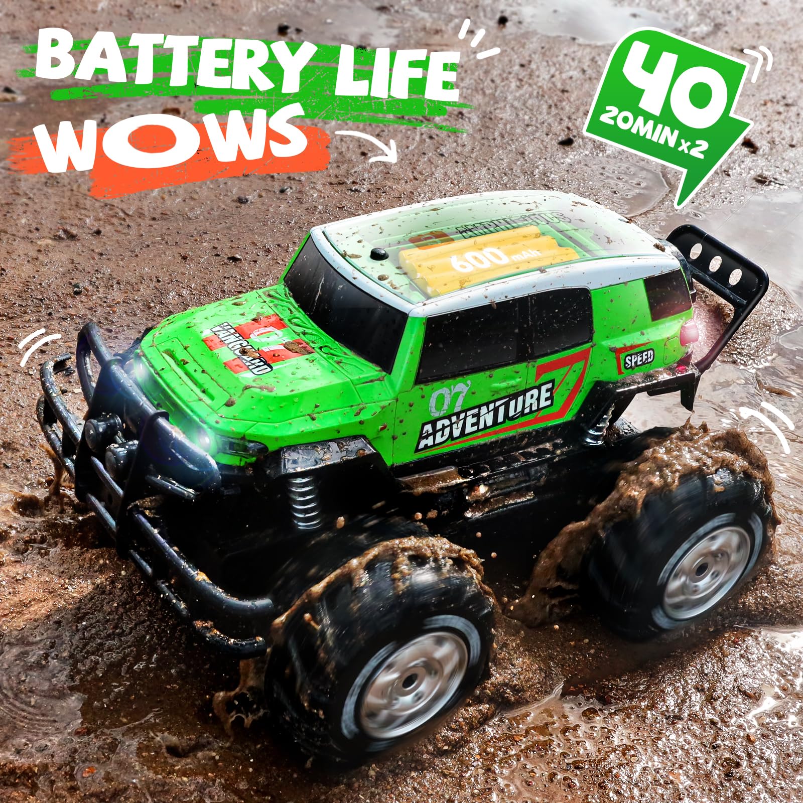 Ruko 1601AMP2 1:10 Scale Amphibious RC Car - Waterproof All-Terrain Remote Control Monster Truck with LED Lights | 2 Rechargeable Batteries | Perfect Gift for Boys & Kids | Outdoor, Beach, Snow & Off-Road Adventure (Green)