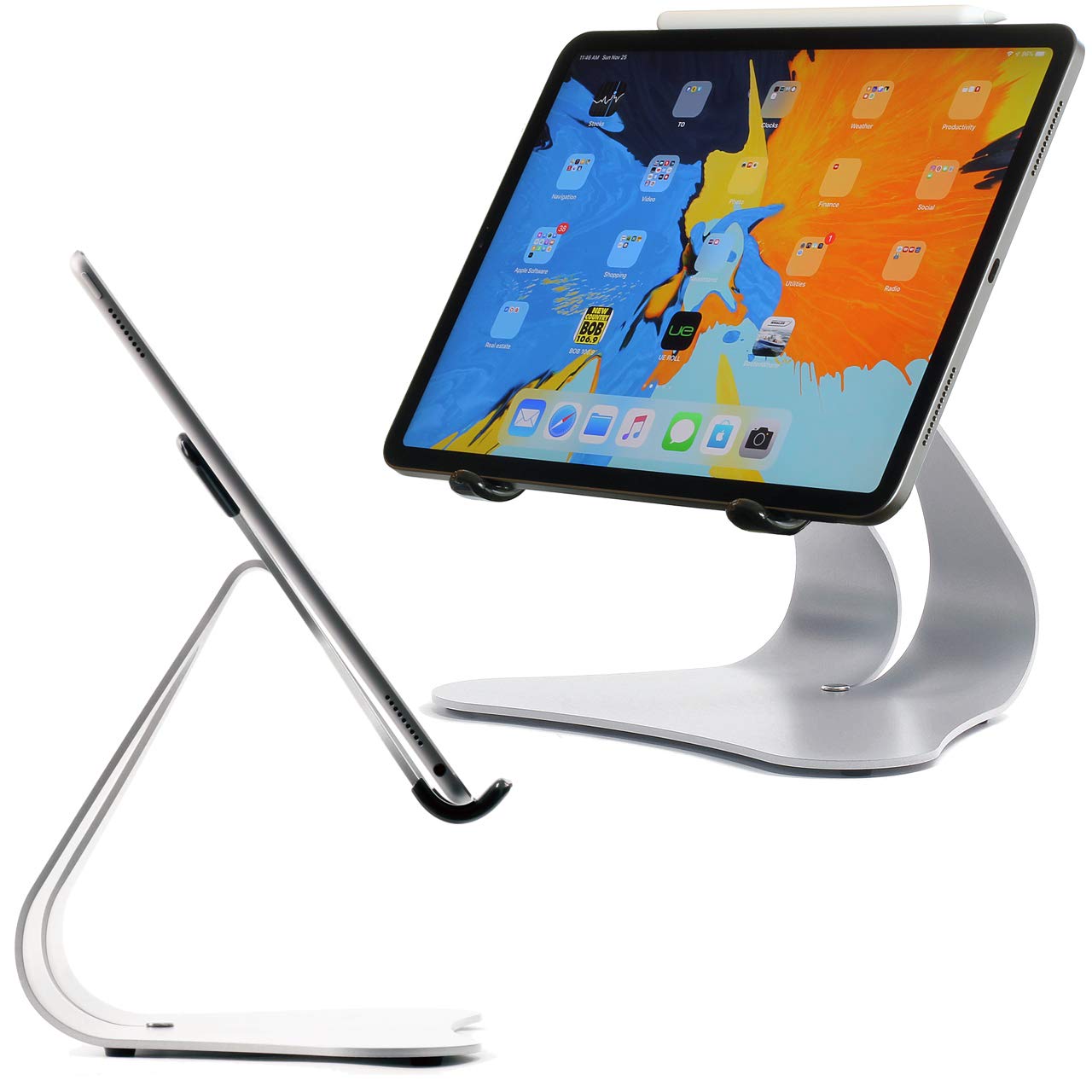 Thought Out Stabile 2.0 Steel Stand Silver - Premium iPad Stand Made in USA - Durable Metal Tablet Holder for Apple iPad Pro/Air/Mini - Perfect for Home Office, Desk Work & Video Calls