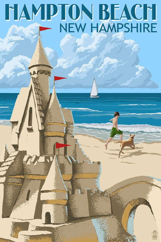 Signed Hampton Beach New Hampshire Sand Castle 41154 Art Print - 24x36 Wall Decor Poster - Perfect for Coastal Themed Living Rooms & Beach House Decor