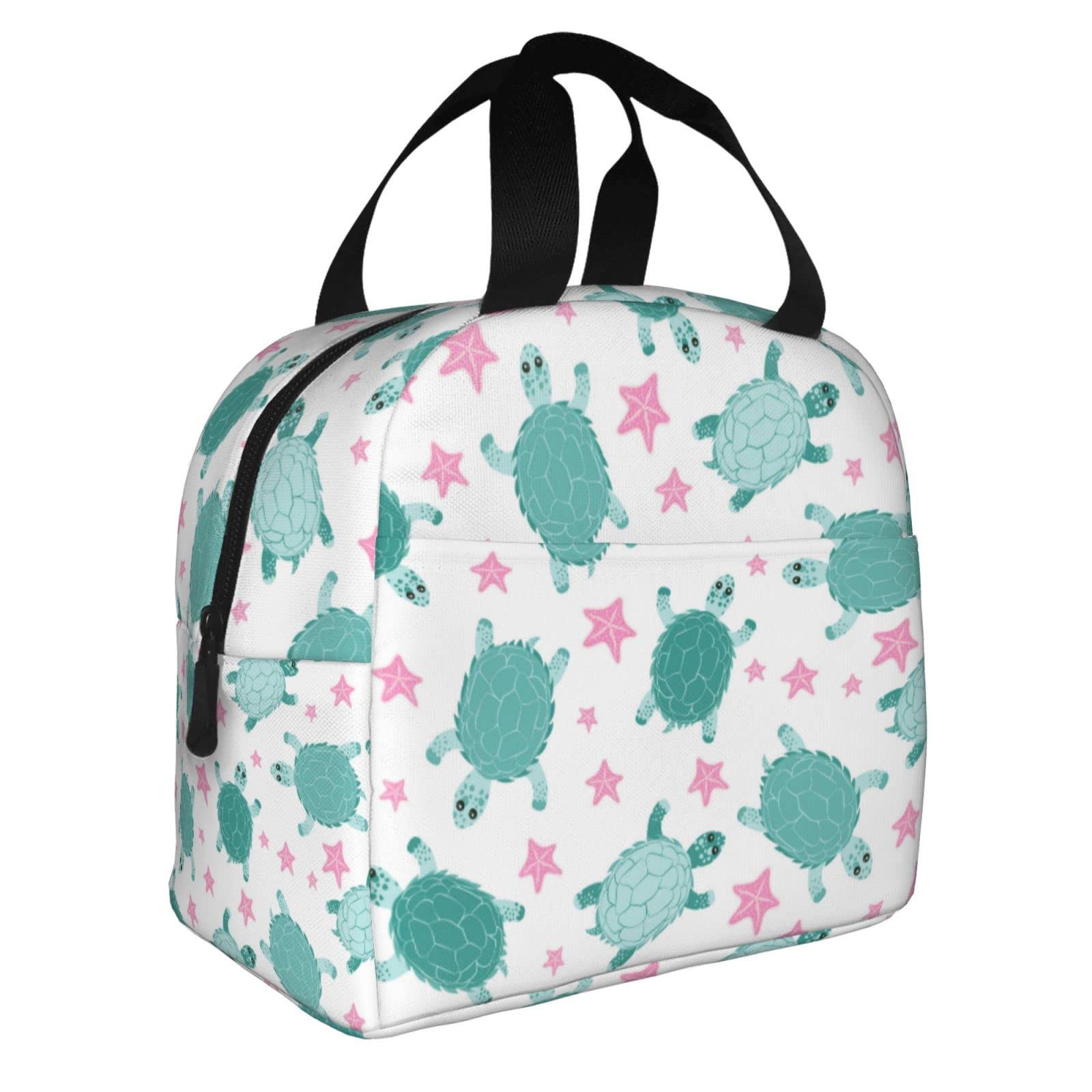 Insulated Lunch Box with Summer Turtle & Starfish Pattern - Reusable Meal Container for School, Work, Travel & Picnic | Portable Tote Bag for Teens, Boys & Girls