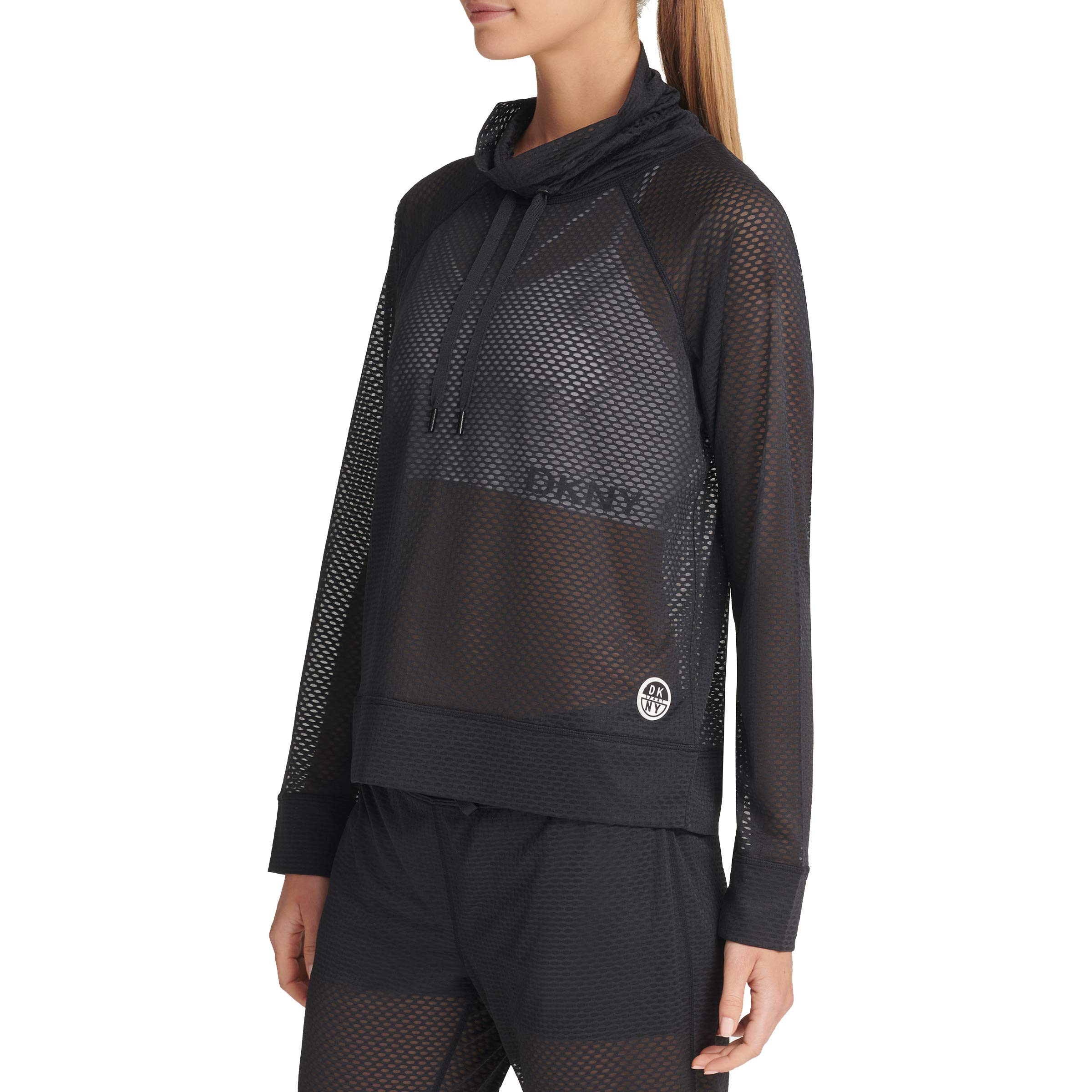 DKNY Women's Lightweight Mesh Drawstring Hoodie - Breathable Pullover Sweatshirt for Casual Wear, Gym & Outdoor Activities