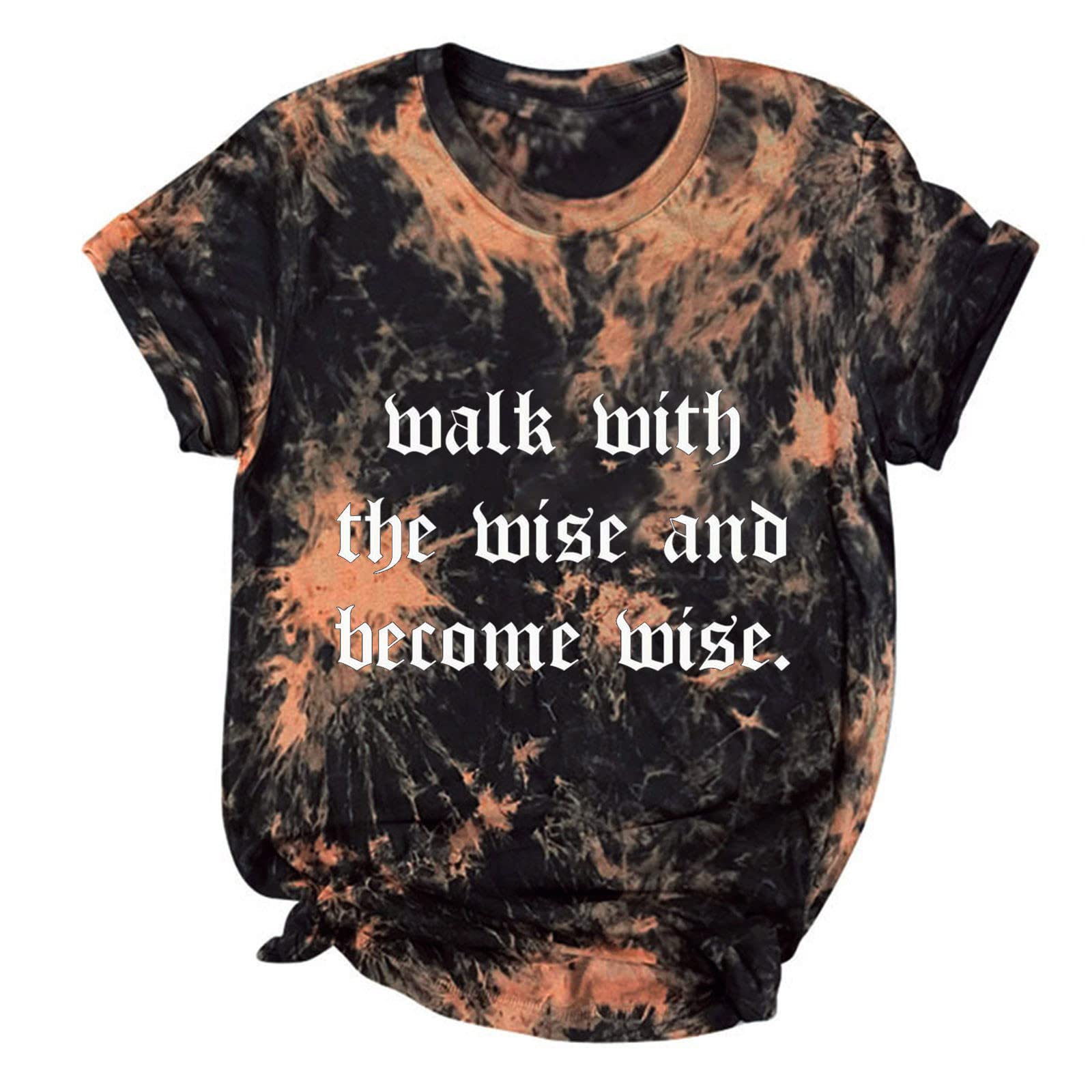 Women's Letter Print Tie Dye T-Shirts - Summer Casual Loose Fit Comfy Crewneck Tunic Blouse | Perfect for Beach Outings, Weekend Wear & Layering