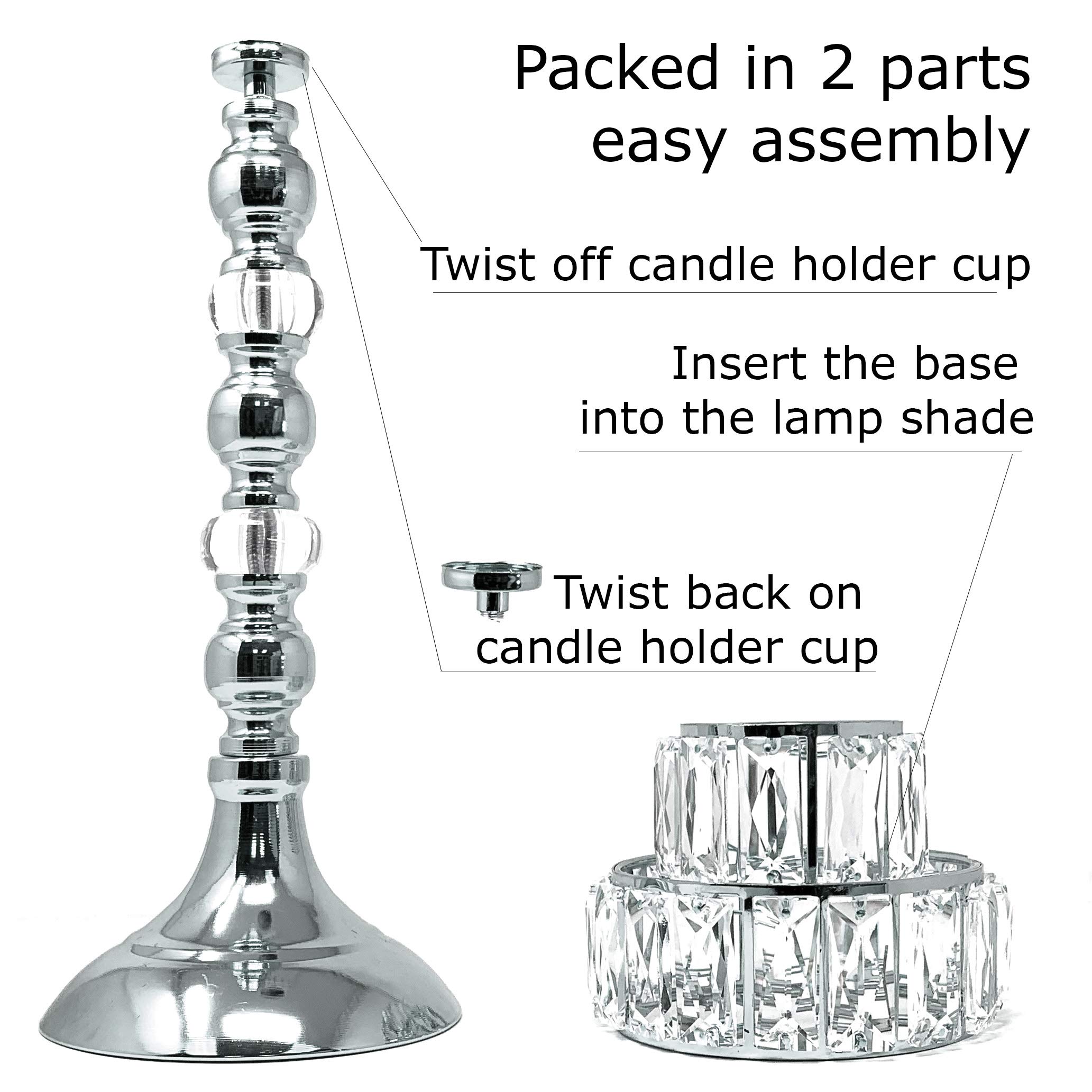 Allgala 19-Inch Elegant Lamp-Style Tealight Candle Holder with Crystal Blocks - Silver Chrome Finish (HD89012) - Perfect for Wedding Centerpieces, Romantic Dinners & Home Decor