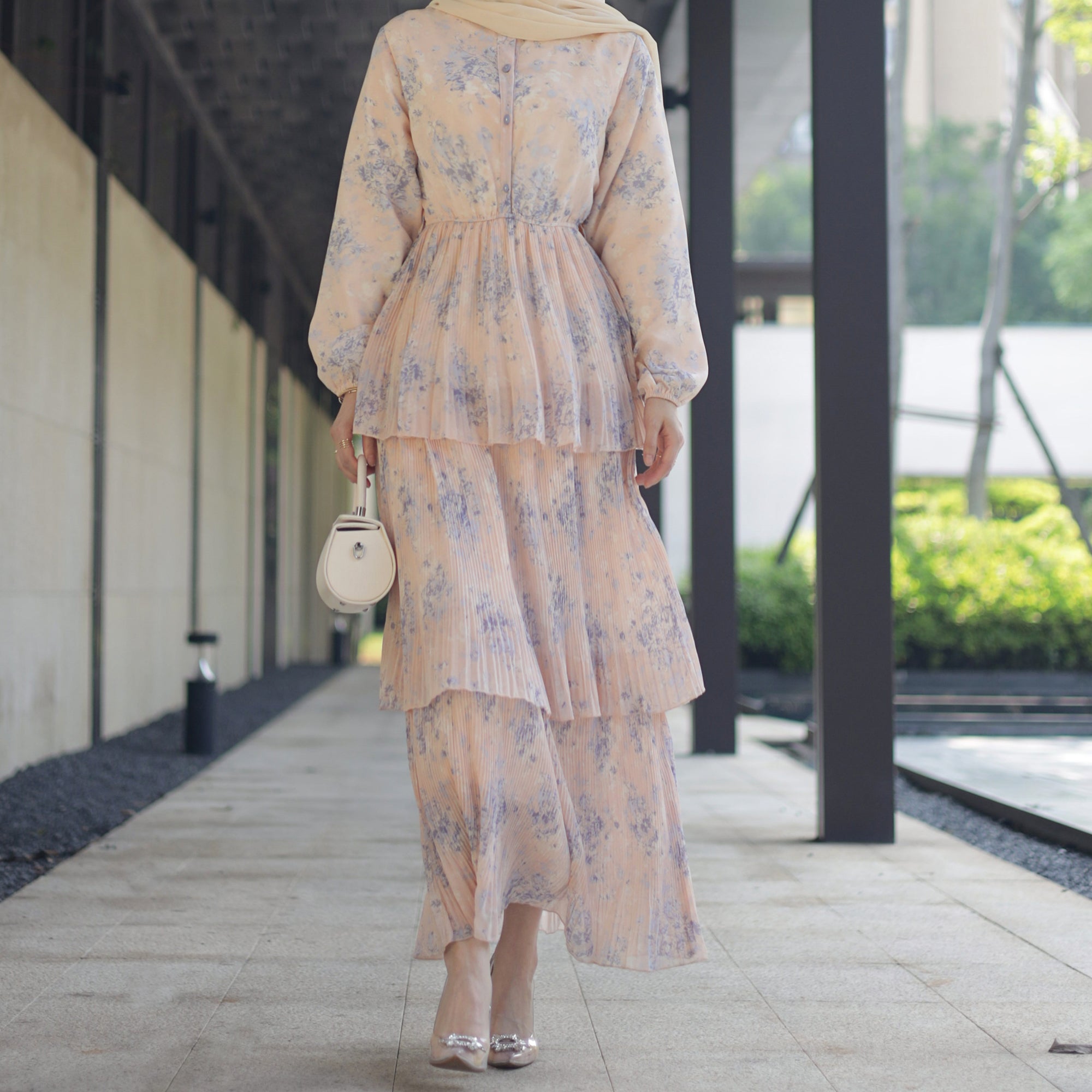 Fleur Maxi Dress in Peach Gray - Elegant Flowy Long Dress for Women, Perfect for Summer, Beach, and Special Occasions