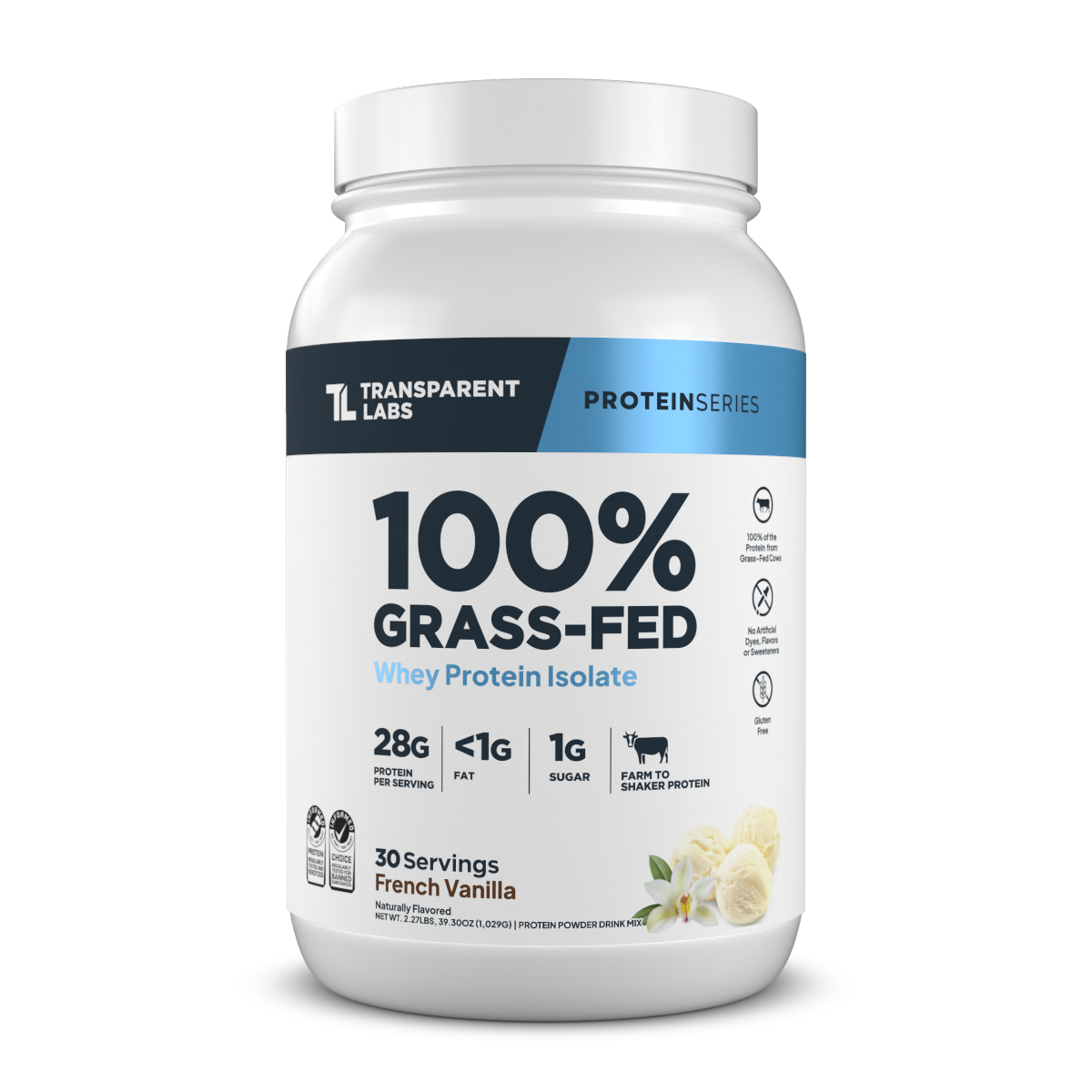 Grass Fed Whey Protein Isolate Powder - 100% Pure, Unflavored, Low Carb & Lactose Free - Ideal for Post-Workout Recovery, Muscle Building & Keto Diet