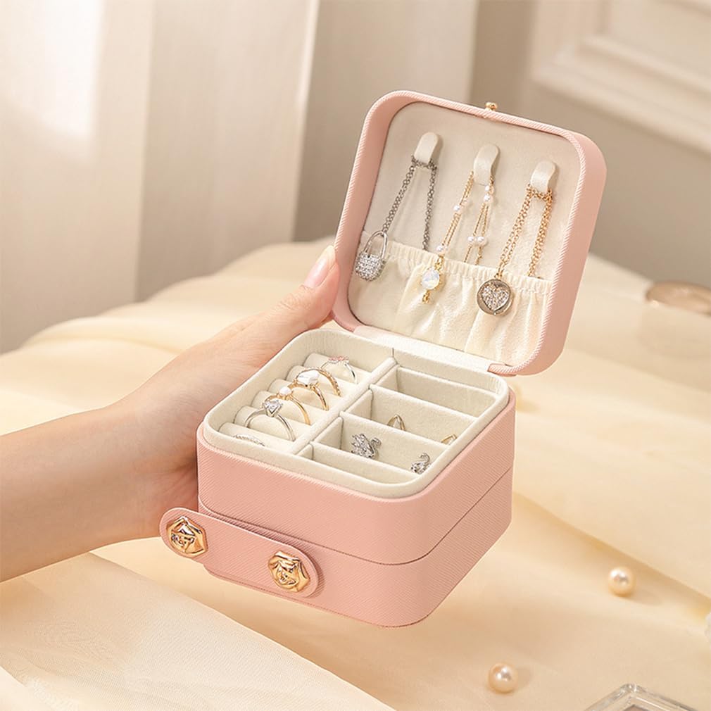 iSuperb 3-Layer PU Leather Travel Jewelry Box - Compact Display Storage Case for Rings, Earrings, Necklaces & Bracelets | Perfect Jewelry Organizer Gift for Women | Great for Travel, Home Use & Bridal Accessories
