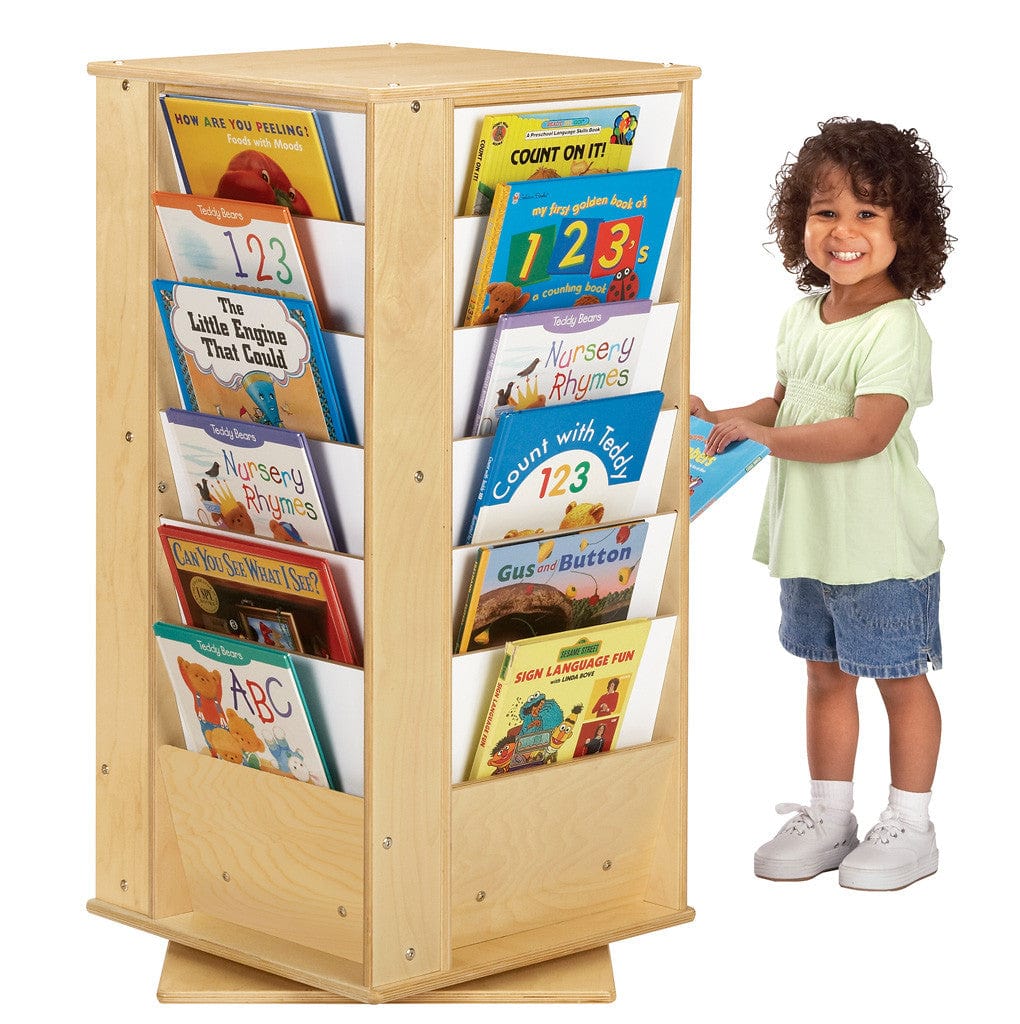 Jonti Craft Revolving Literacy Tower Small - Educational Wooden Book Display for Kids - Perfect for Classroom Reading Corners & Home Learning Spaces