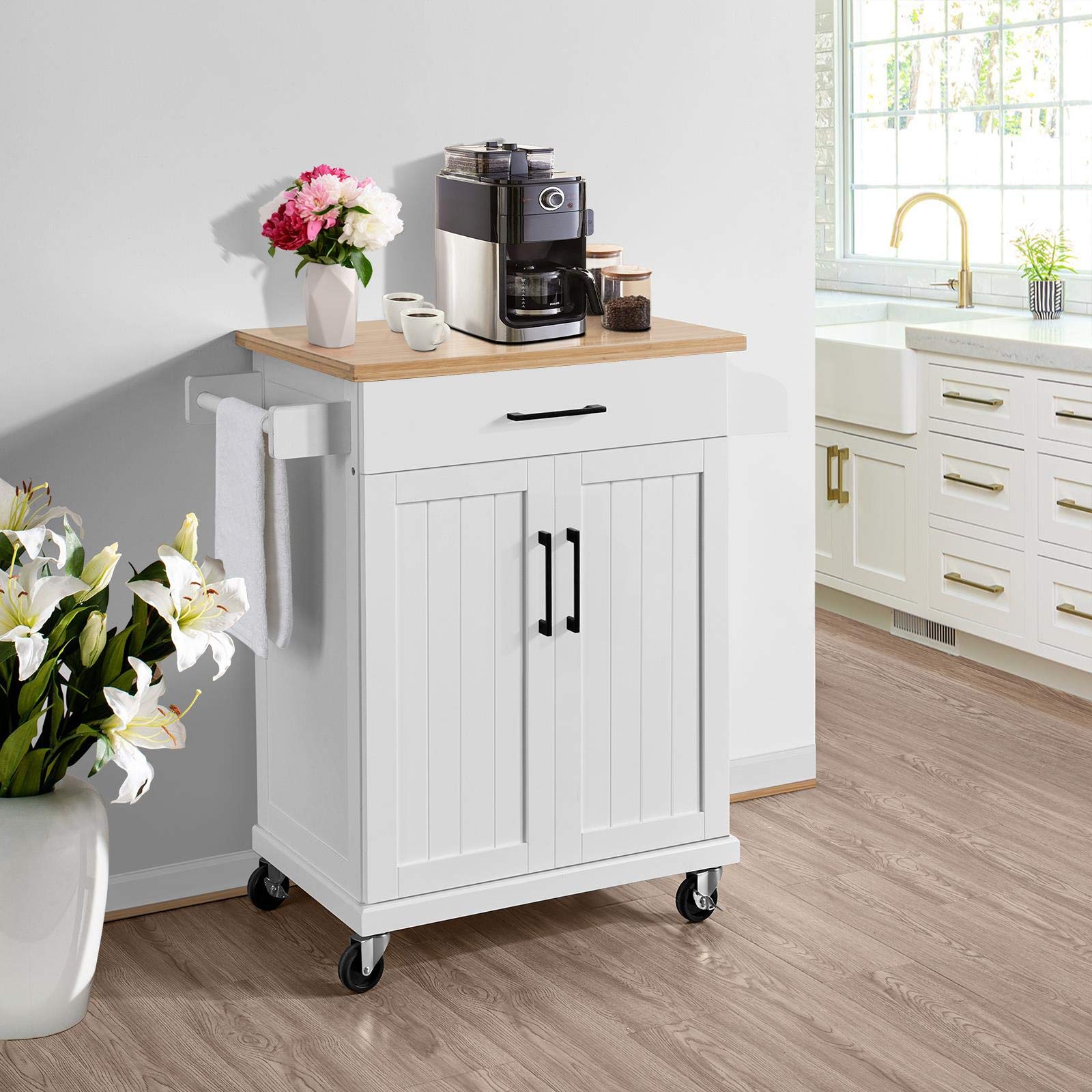 Yaheetech Kitchen Utility Cart with Spice Rack, Storage Drawer & Towel Rack - Mobile Serving Cart for Dining Room, Bar, Pantry & Small Space Organization - Perfect for Entertaining, Meal Prep & Home Storage