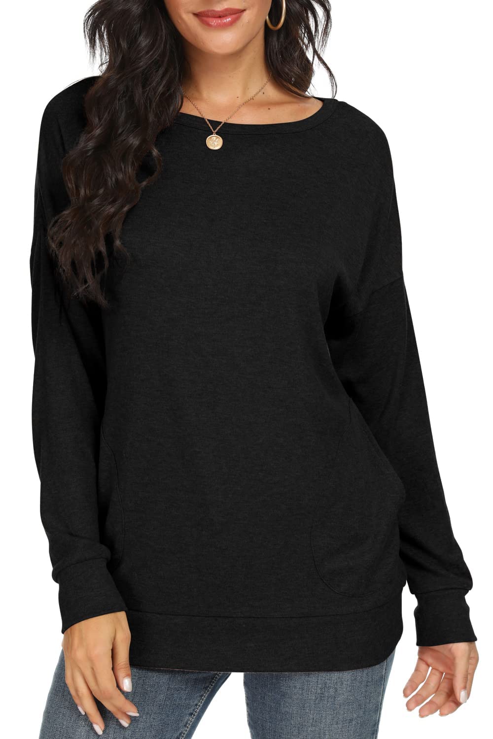 Women's Long Sleeve Casual Tunic Top with Pockets - Stylish Blouse for Work, Office & Everyday Wear | Fashionable & Comfortable Ladies Shirt for Fall & Winter Outfits