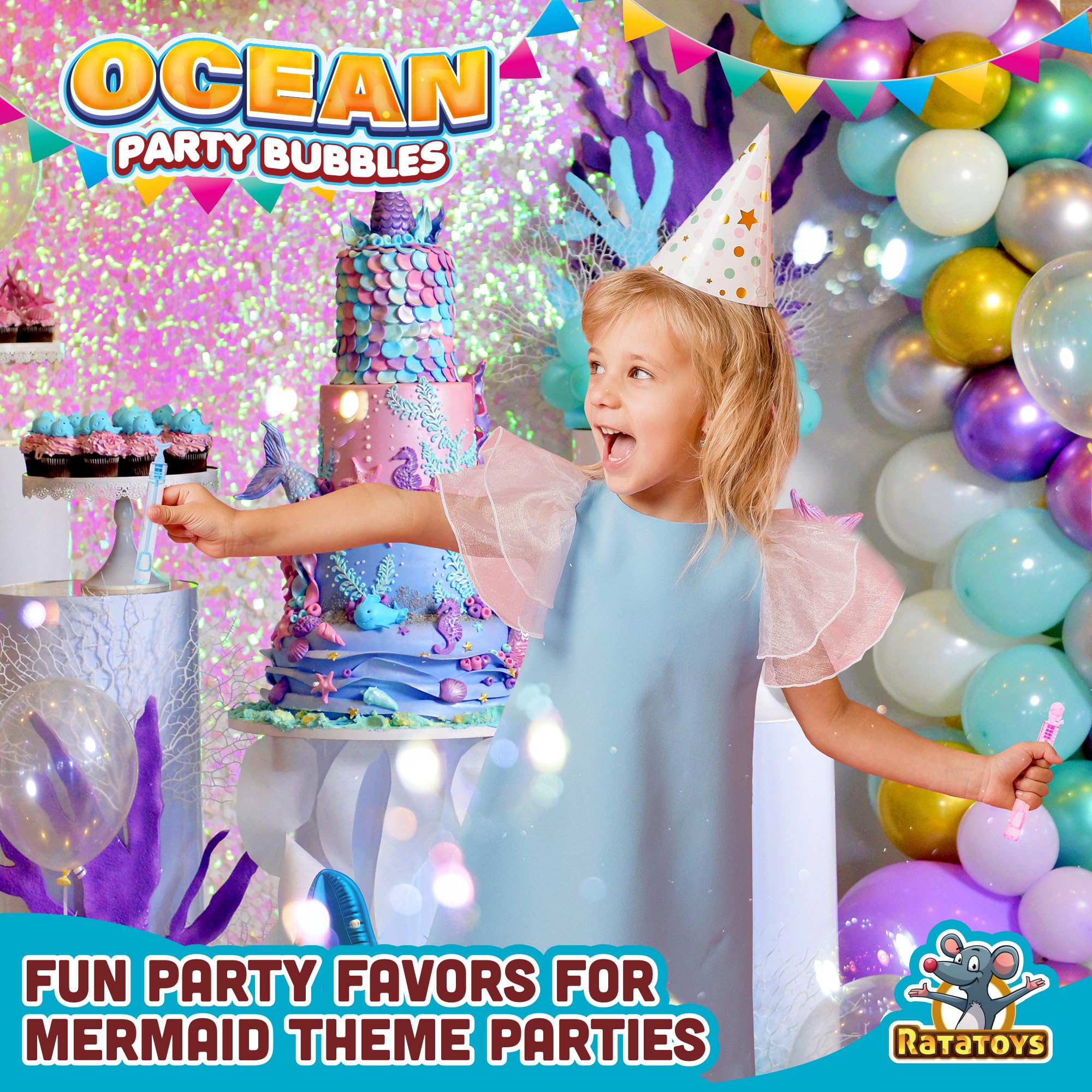 Ocean Party Bubbles for Kids - 36 Pack Sea Life Bubble Wands with Mermaid & Marine Animal Shapes | Non-Toxic Bubble Solution | Perfect for Birthday Parties, Beach Themes & Outdoor Play | Fun Party Favors for Boys & Girls Ages 3+