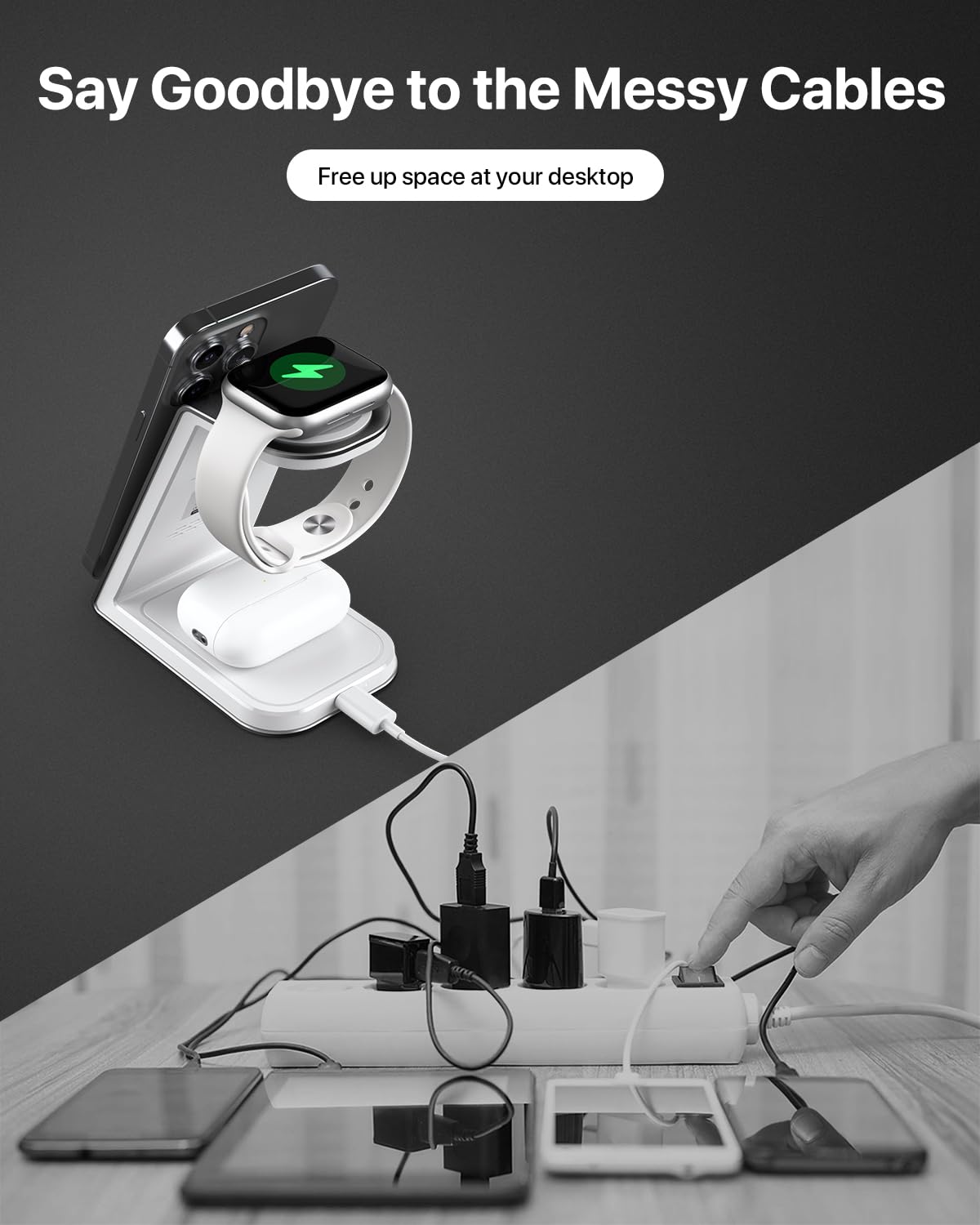 3 in 1 Wireless Charging Station for iPhone 16/15/14/13/12/11, Apple Watch & AirPods - 15W Fast Wireless Charger Stand with Aluminum Alloy Base | Perfect for Home, Office & Nightstand Charging