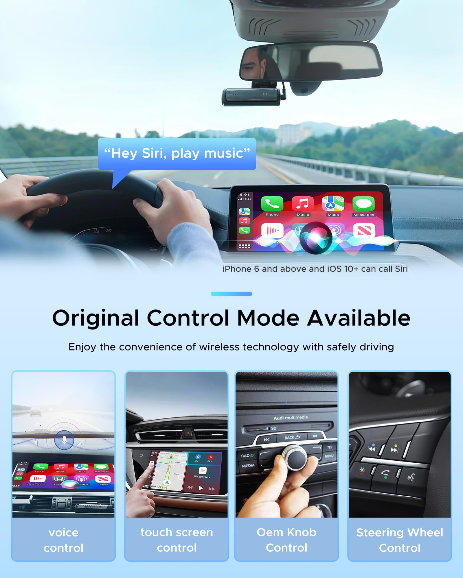 2024 Upgraded Wireless CarPlay Adapter & Android Auto Wireless Dongle - Mini Bluetooth 5.0 & 5GHz WiFi for iPhone iOS 10+/Android 11+ - Plug & Play for Wired CarPlay Cars Since 2016 - Perfect for Commuting, Road Trips & Hands-Free Driving