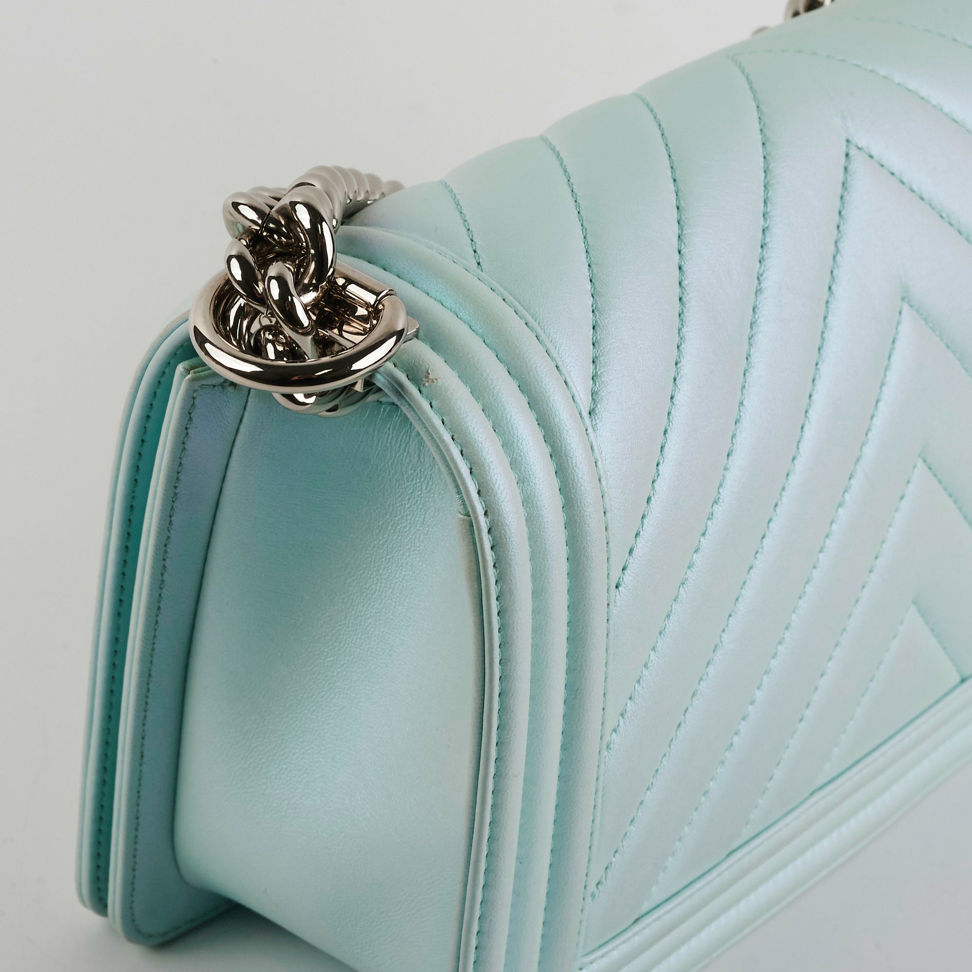 Chanel Medium Boy Bag Iridescent Celeste Blue - Luxury Designer Handbag for Women | Perfect for Evening Parties, Weddings & Special Occasions