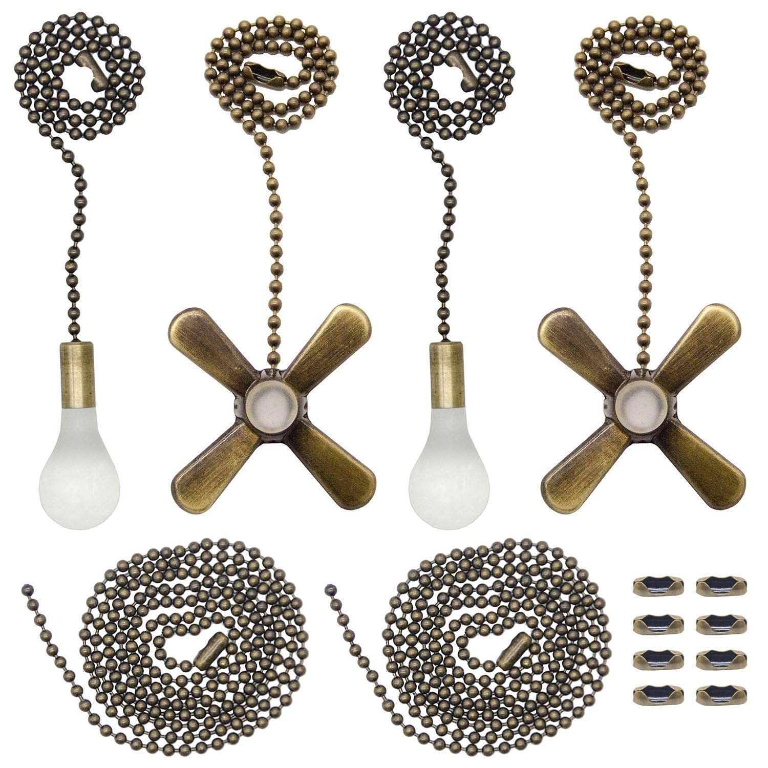 4Pcs Beaded Ball Fan Pull Chain Pendant Set with 8Pcs Connectors & 2Pcs 35.4-inch Extensions - Bronze Ceiling Fan Accessories for Home, Bedroom, Living Room, and Office Decor
