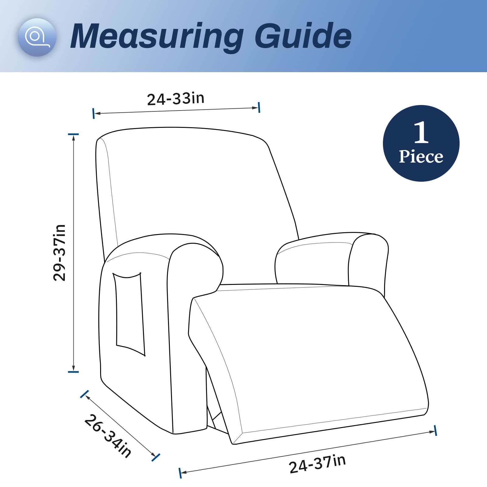WEERRW Velvet High Stretch Recliner Chair Cover - Washable Furniture Protector with Non-Slip Elastic Bottom for Kids & Pets - Black - Perfect for Living Room, Home Theater & Office Recliners
