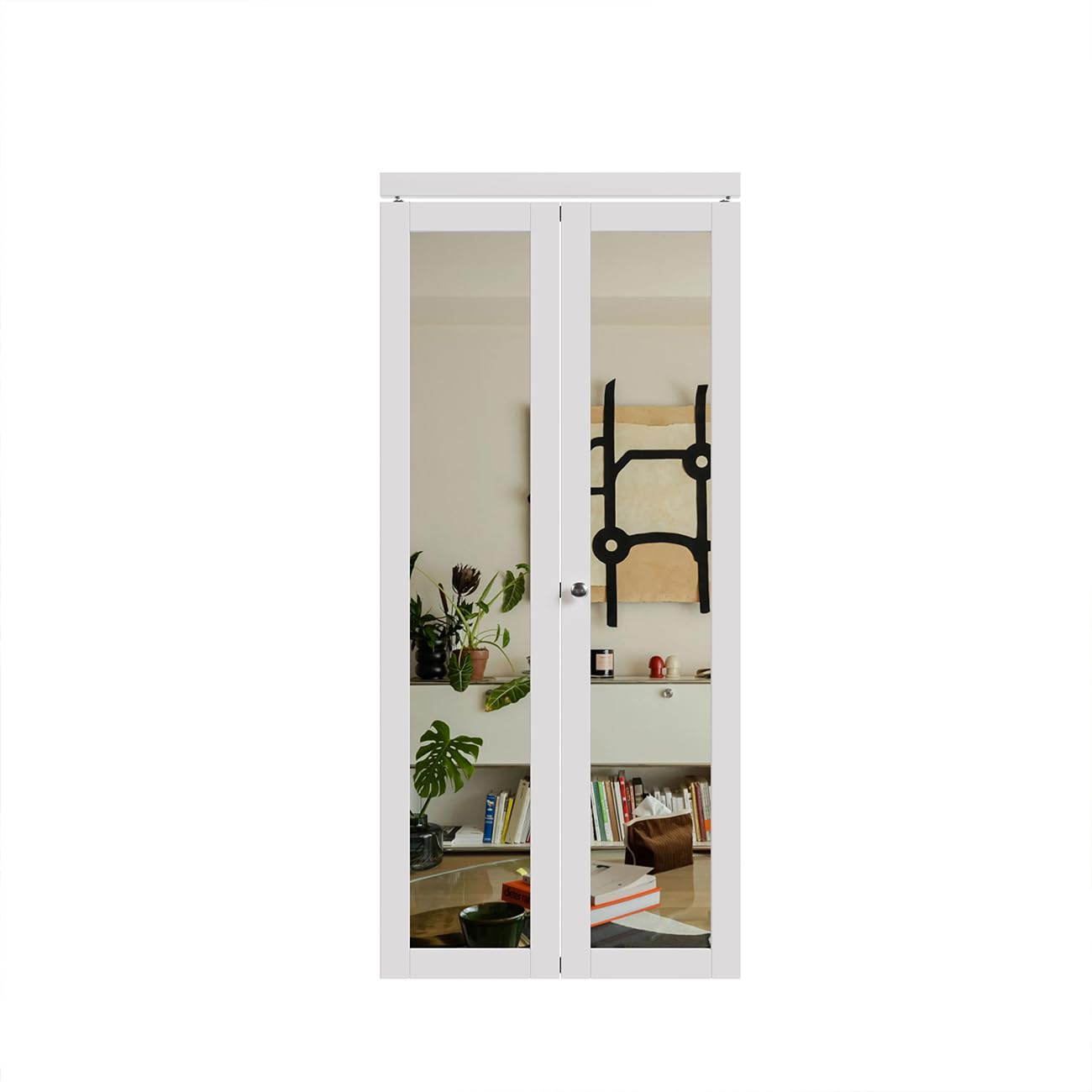 **Barner Home 36x80 Inch White MDF Bi-Fold Closet Doors with Mirror & Hardware Kit - Space-Saving Interior Doors for Bedrooms, Walk-In Closets & Small Spaces**