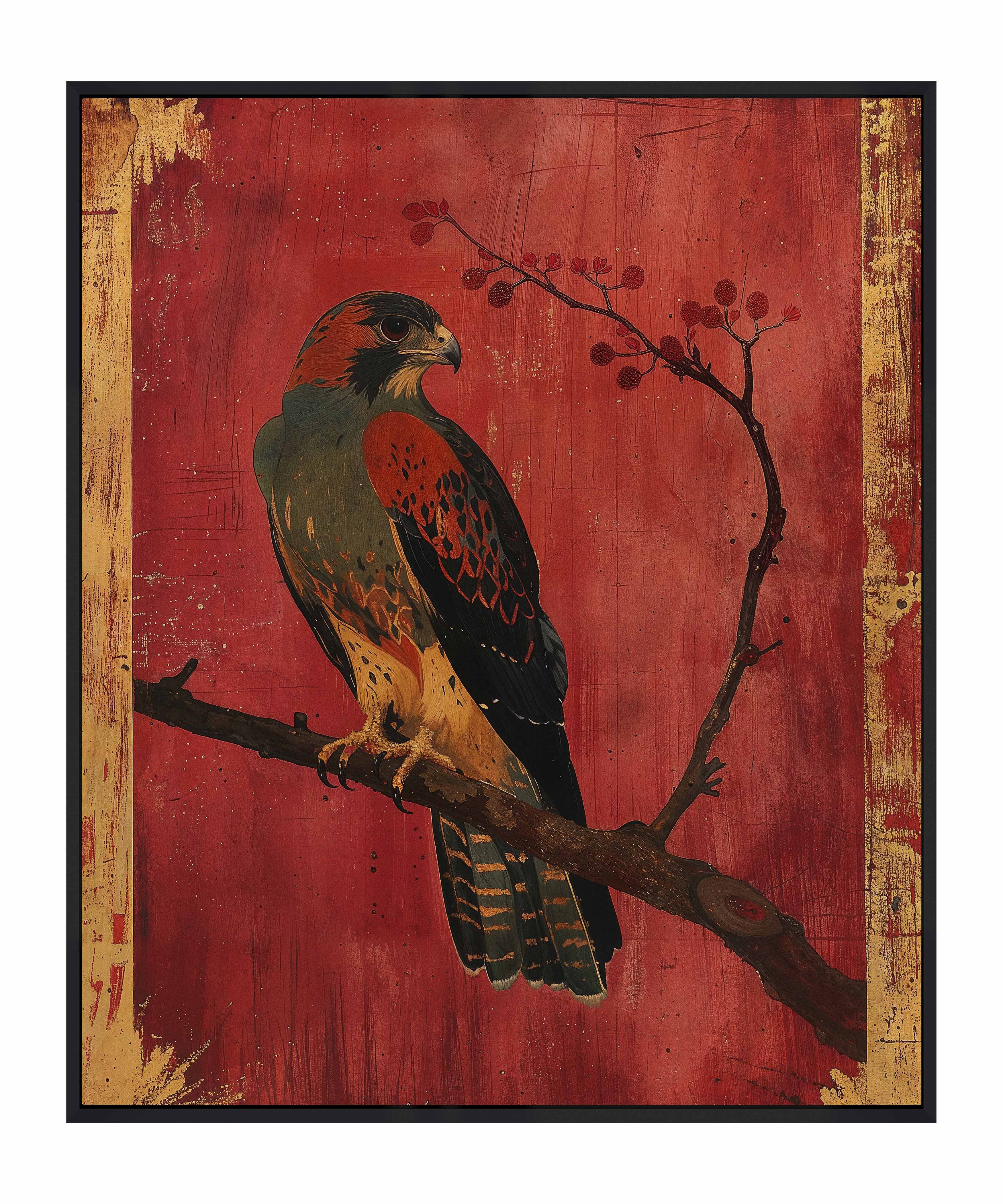 Crimson Majesty Falcon of the Silk Road Wall Art - Handmade Gallery Wrapped Canvas Painting for Living Room, Bedroom & Office Decor