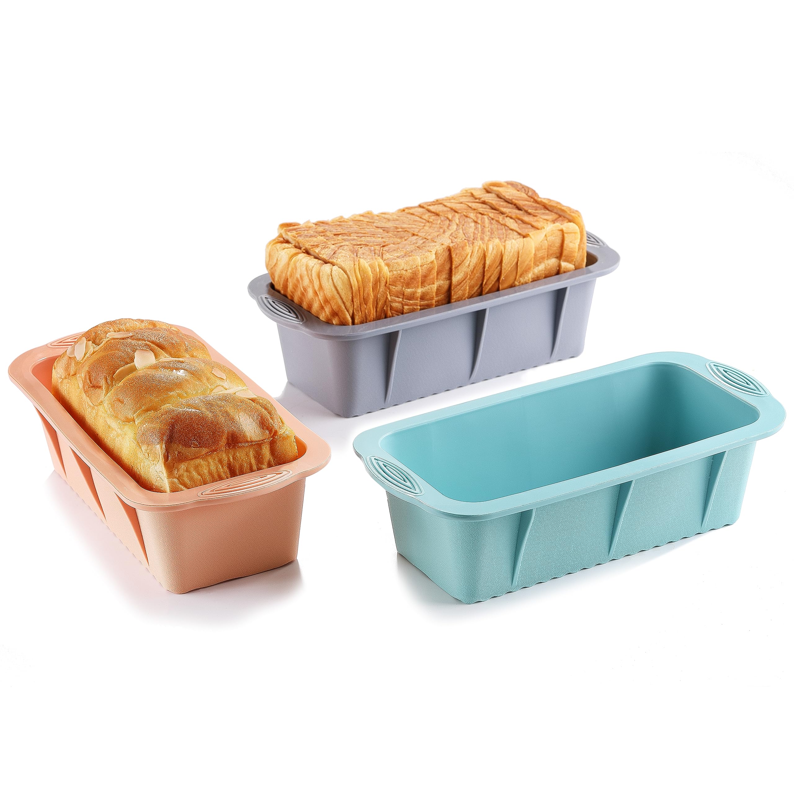 3PCS Silicone Bread Loaf Pan Set - Non-Stick Baking Pans for Homemade Bread, Cakes & Brownies - Easy Release & Dishwasher Safe - Nesting Design (3 Colors) - Perfect for Kitchen, Holiday Baking & Gift Giving