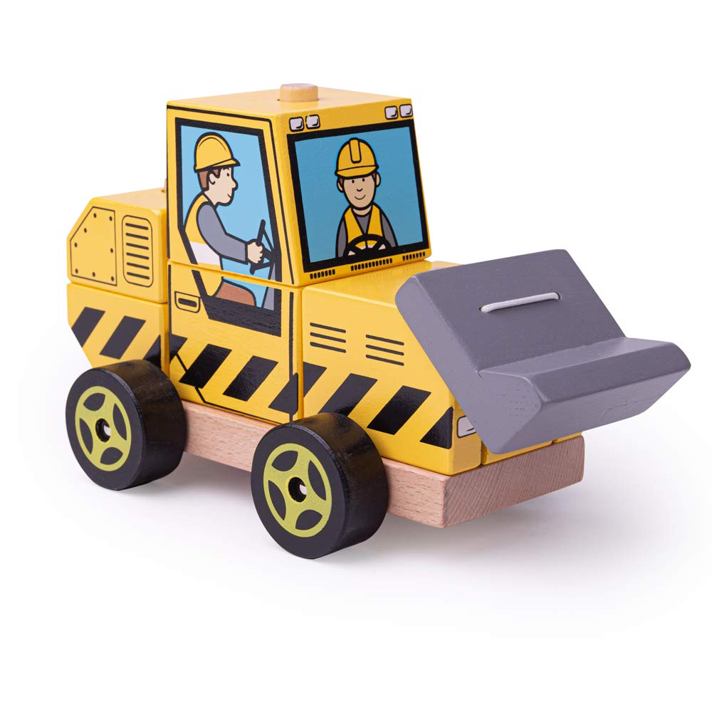 Bigjigs Toys Wooden Stacking Bulldozer - Educational Construction Toy for Toddlers & Kids - STEM Learning, Fine Motor Skills Development - Perfect for Playtime, Preschool & Daycare Activities