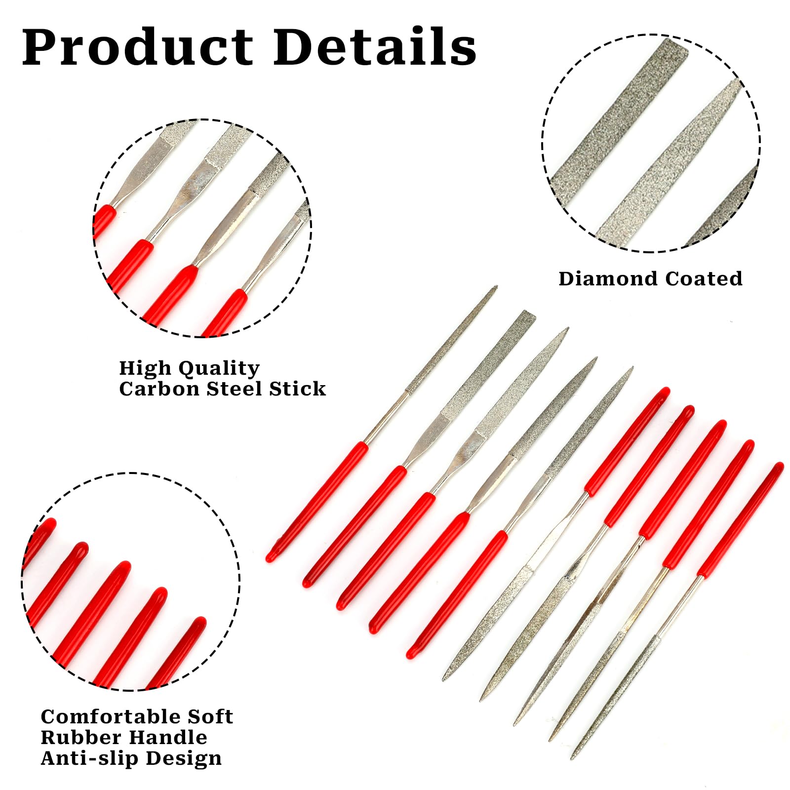10Pcs Diamond Needle File Set - Mini Metal Model Files for Jewelry Making, Stone Carving & Precision Metalwork (2x100mm) | Ideal for DIY Crafts, Watch Repair & Small Detail Work