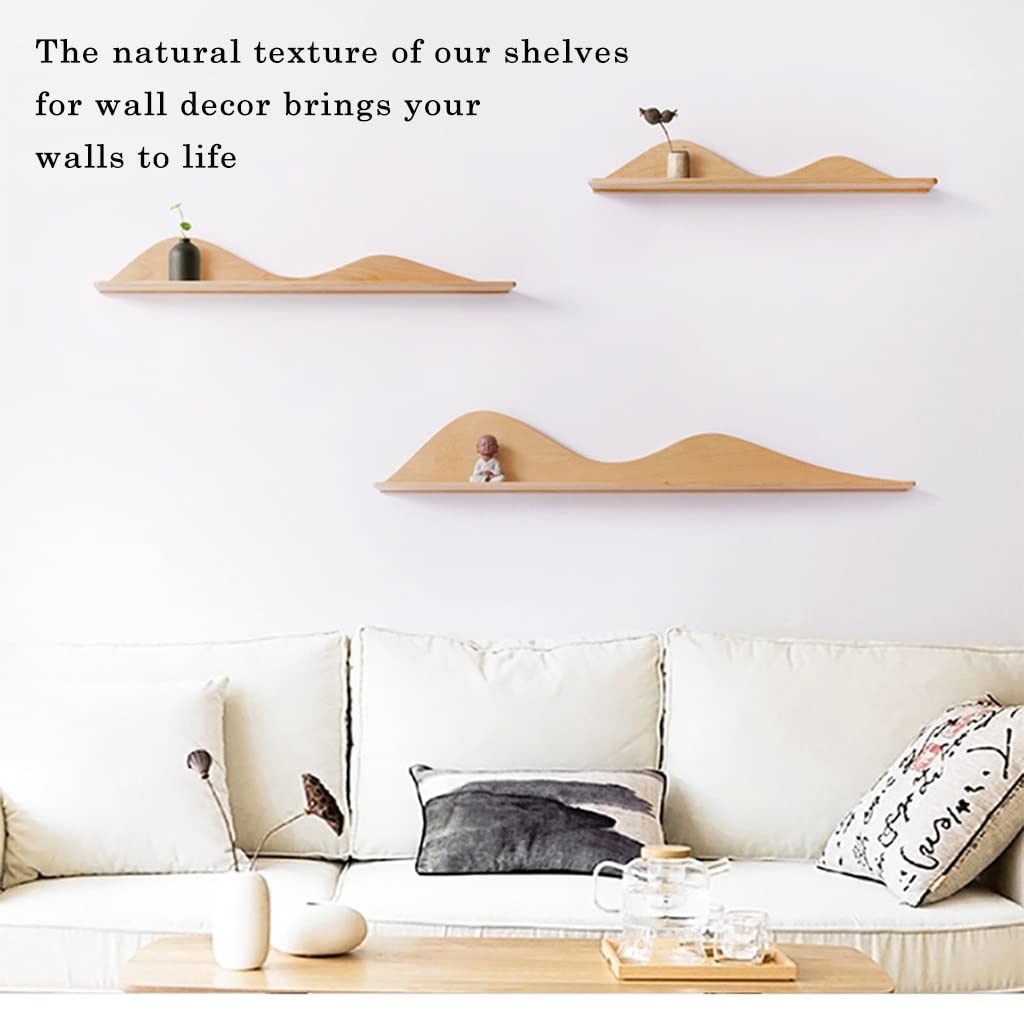 Mountain Shape Floating Shelves Set - Rustic Wood Wall Mounted Shelves for Farmhouse, Bedroom, Kitchen & Living Room Decor - Perfect for Displaying Plants, Books & Home Accessories