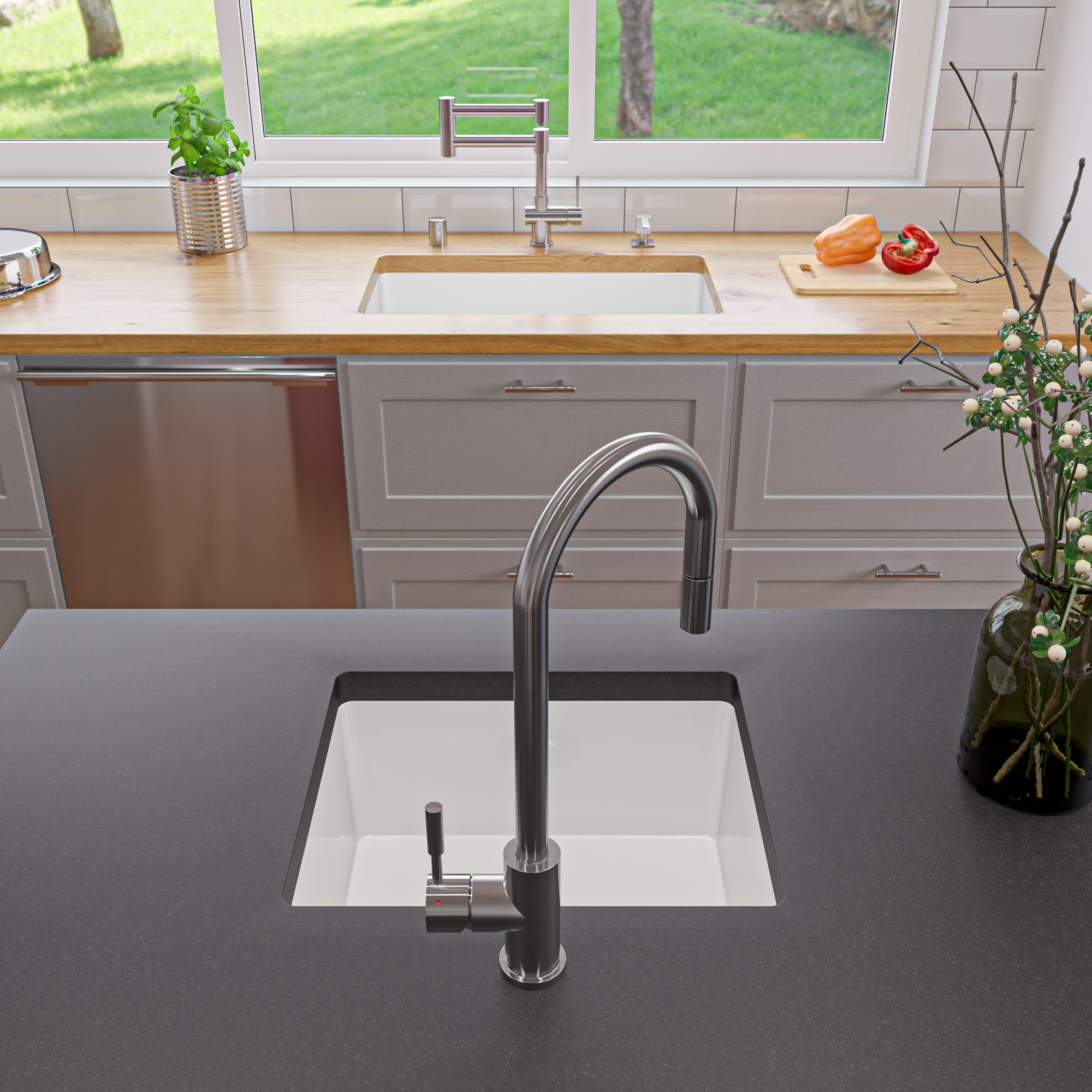 ALFI AB2017 Stainless Steel Kitchen Sink with Drainboard - White - Perfect for Modern Kitchens, Restaurant Prep & Home Renovation Projects
