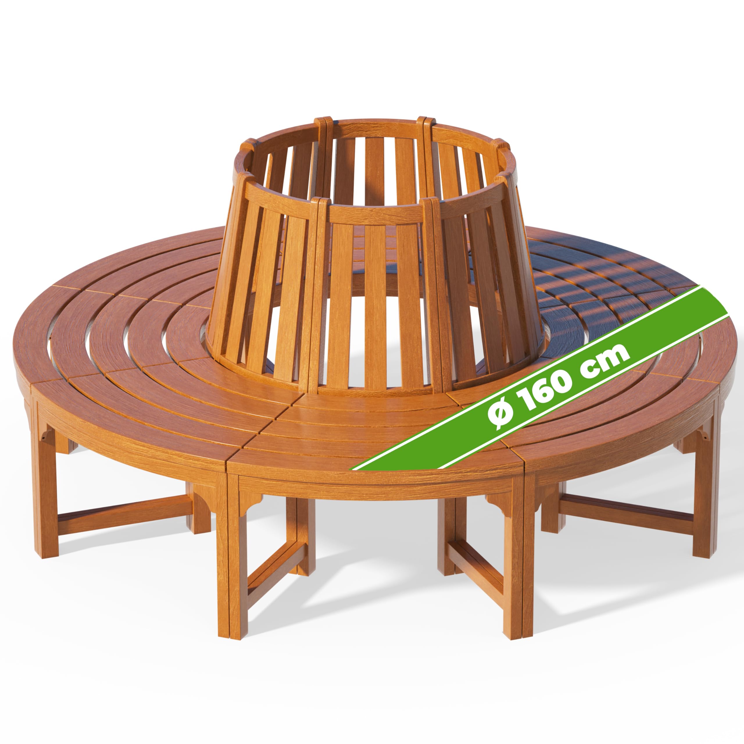 CASARIA® 160cm Round Tree Bench with Backrest - Weatherproof FSC® Certified Eucalyptus Wood Outdoor Garden Seat - Durable Brown Patio Furniture for Garden, Lawn, Park & Backyard Decor