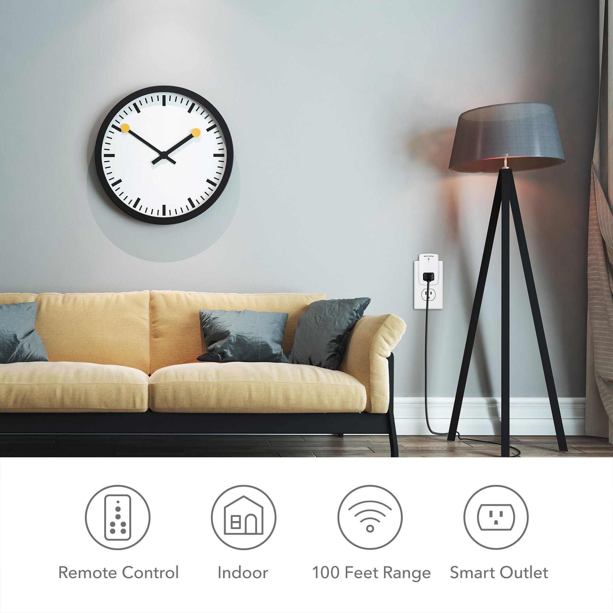 BN-LINK Mini Wireless Wall-Mount Remote Control Outlet Switch - 3 Outlet Power Plug for Home Appliances, Lights, LED Bulbs - White | Perfect for Bedroom, Living Room & Home Automation