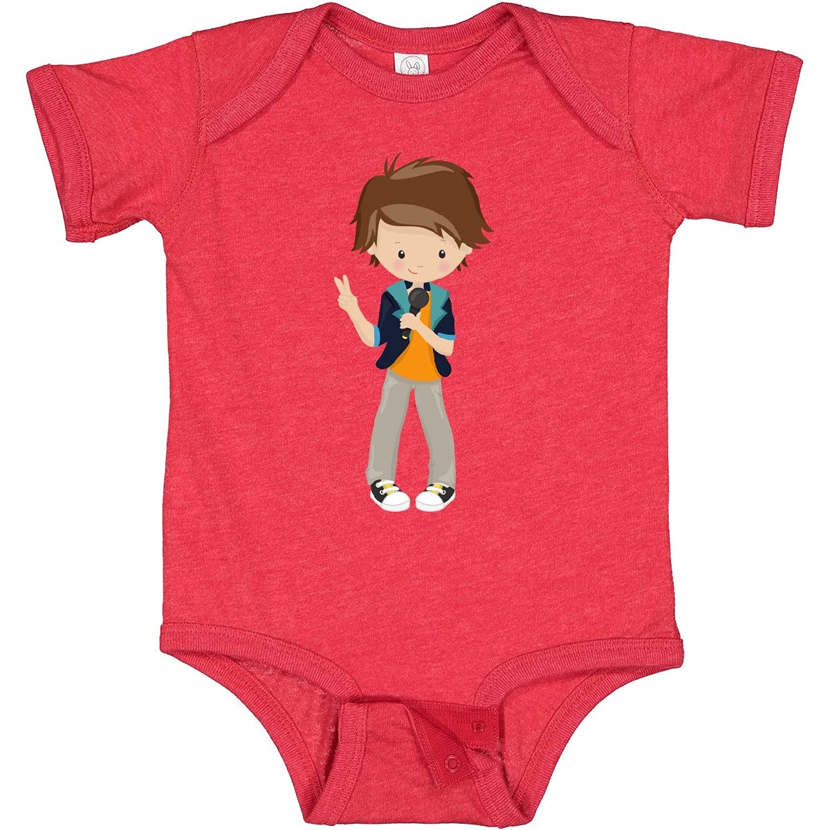 Inktastic Rock Boy Brown Hair Band Singer Microphone Baby Bodysuit - Cute Music Lover Outfit for Infants & Toddlers - Perfect for Concerts, Birthday Parties & Photo Shoots
