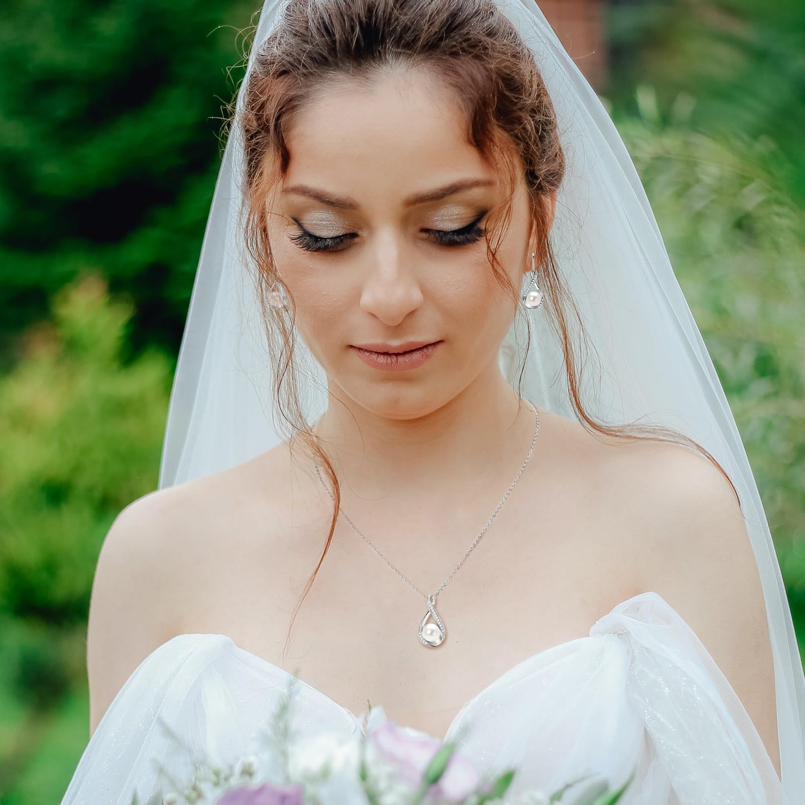 Sterling Silver Pearl Jewelry Set with Moissanite - Elegant Wedding & Gift for Women