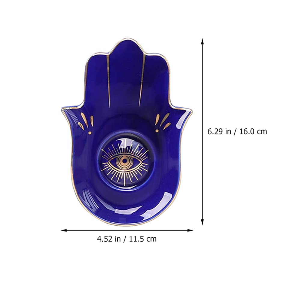 HEALLILY Ceramic Jewelry Dish - Buddha Hand Ring Holder & Evil Eye Tray for Earrings, Bracelets, Necklaces - Blue Jewelry Organizer & Key Bowl for Bedroom, Bathroom, Dresser Display