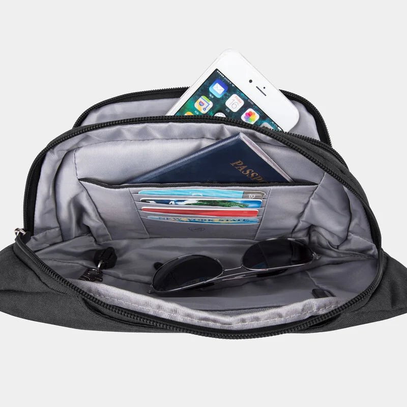 Travelon Anti-Theft Metro Waist Pack - Secure Crossbody Bag for Travel, Commuting & Outdoor Adventures | RFID Blocking & Slash-Resistant Design
