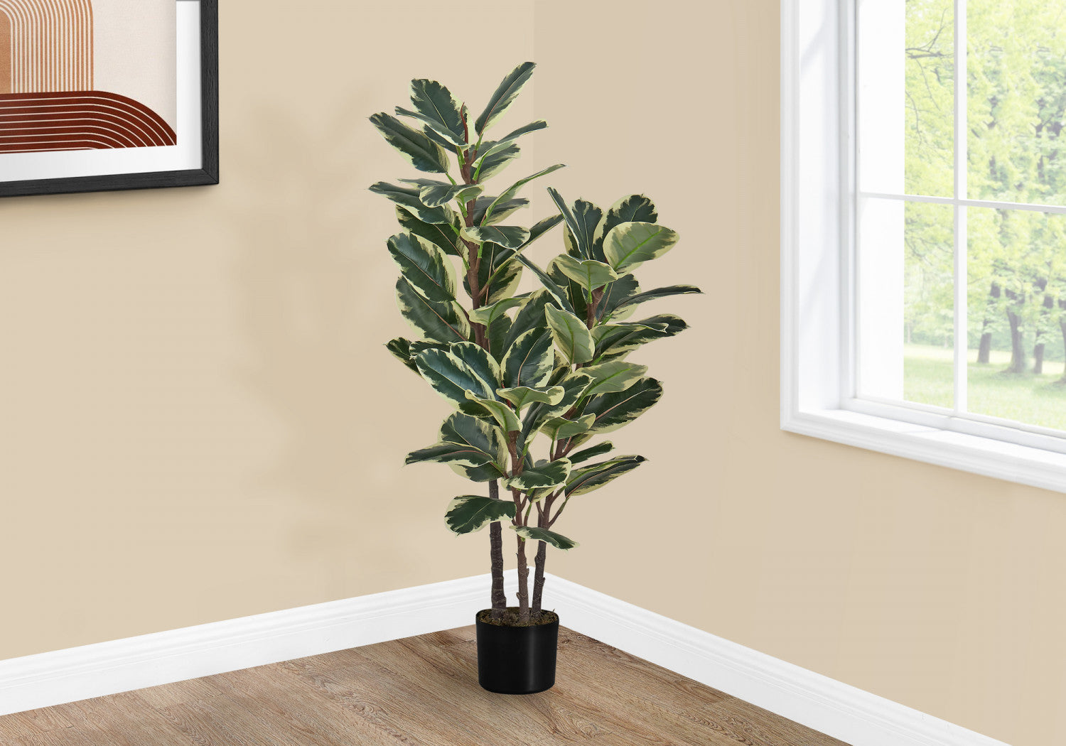 47 Inch Artificial Oak Tree with 5 Black Pots - Realistic Green Faux Plant for Home Decor, Office, Living Room & Indoor Spaces