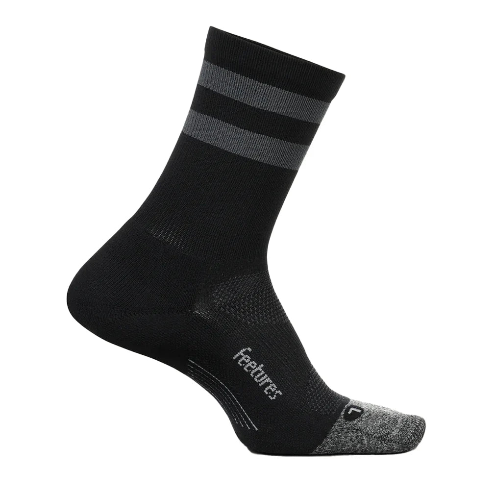 Elite Light Cushion Mini Crew Socks - Black High Top Stripe Athletic Socks for Running, Gym & Casual Wear - Breathable Comfort for Men & Women