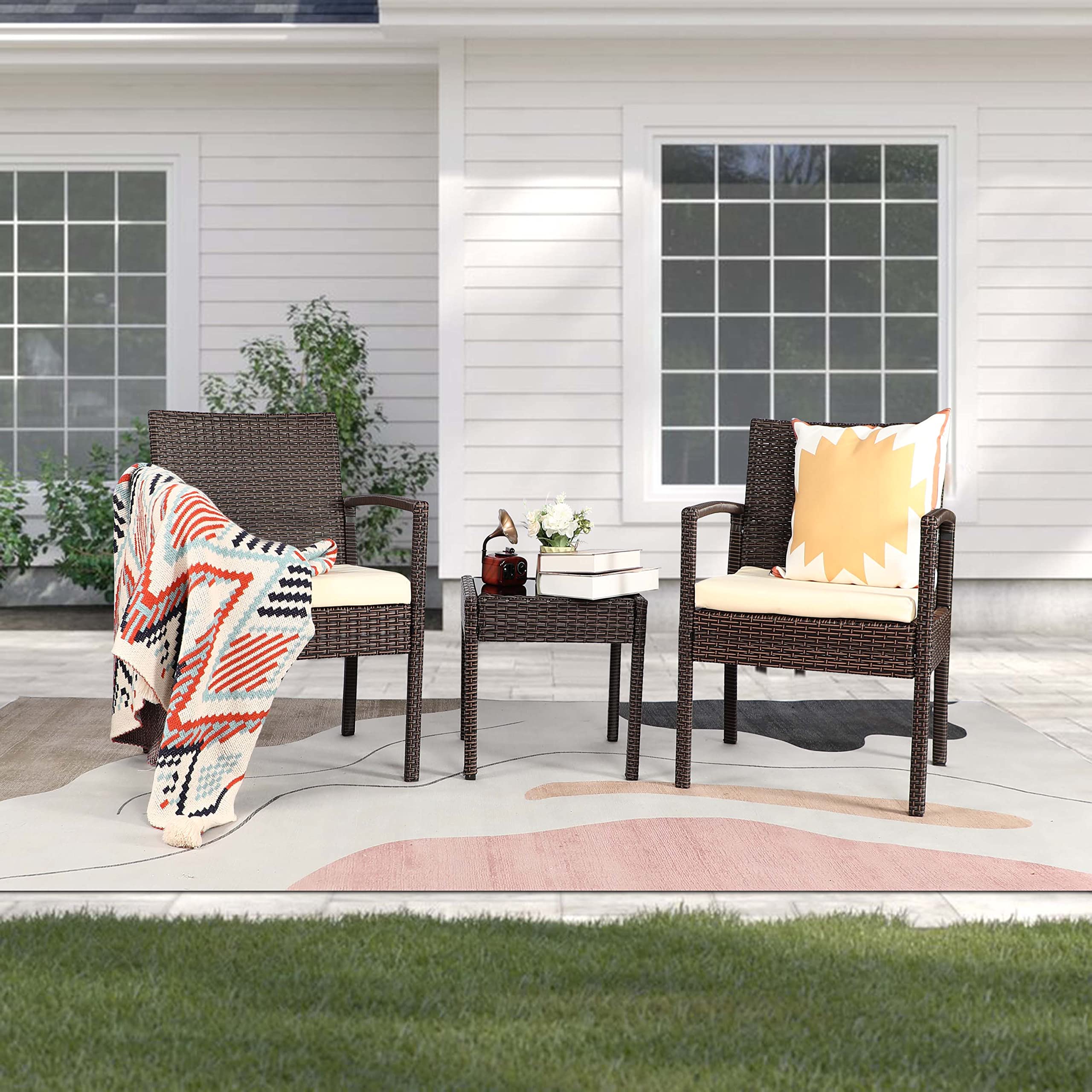 Tochiyoga 3-Piece Outdoor Patio Furniture Set, All-Weather Wicker Rattan Bistro Set for Balcony, Garden, or Backyard - Perfect for Relaxing and Entertaining