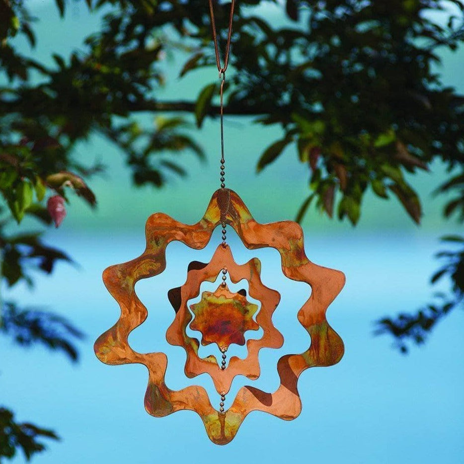 Vibrant Hanging Sunburst Triple Spinner - Colorful Wind Spinner for Garden, Patio, and Outdoor Decor - Perfect for Relaxing Backyard & Porch Decorations