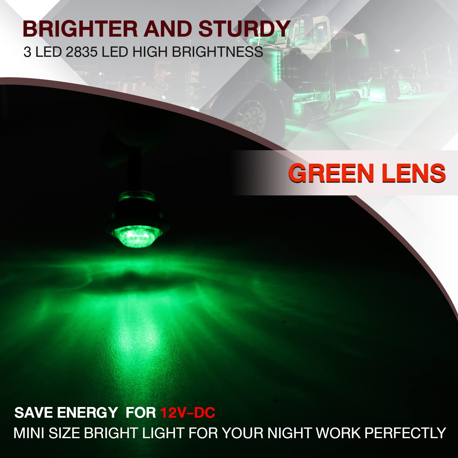 10pcs 3/4 Inch Round Green LED Side Marker Lights - Waterproof 12V DC 3-LED for Trailer, Truck, Bus, Boat, RV, Caravan & ATV - Clearance & Safety Lighting for Night Driving & Outdoor Adventures