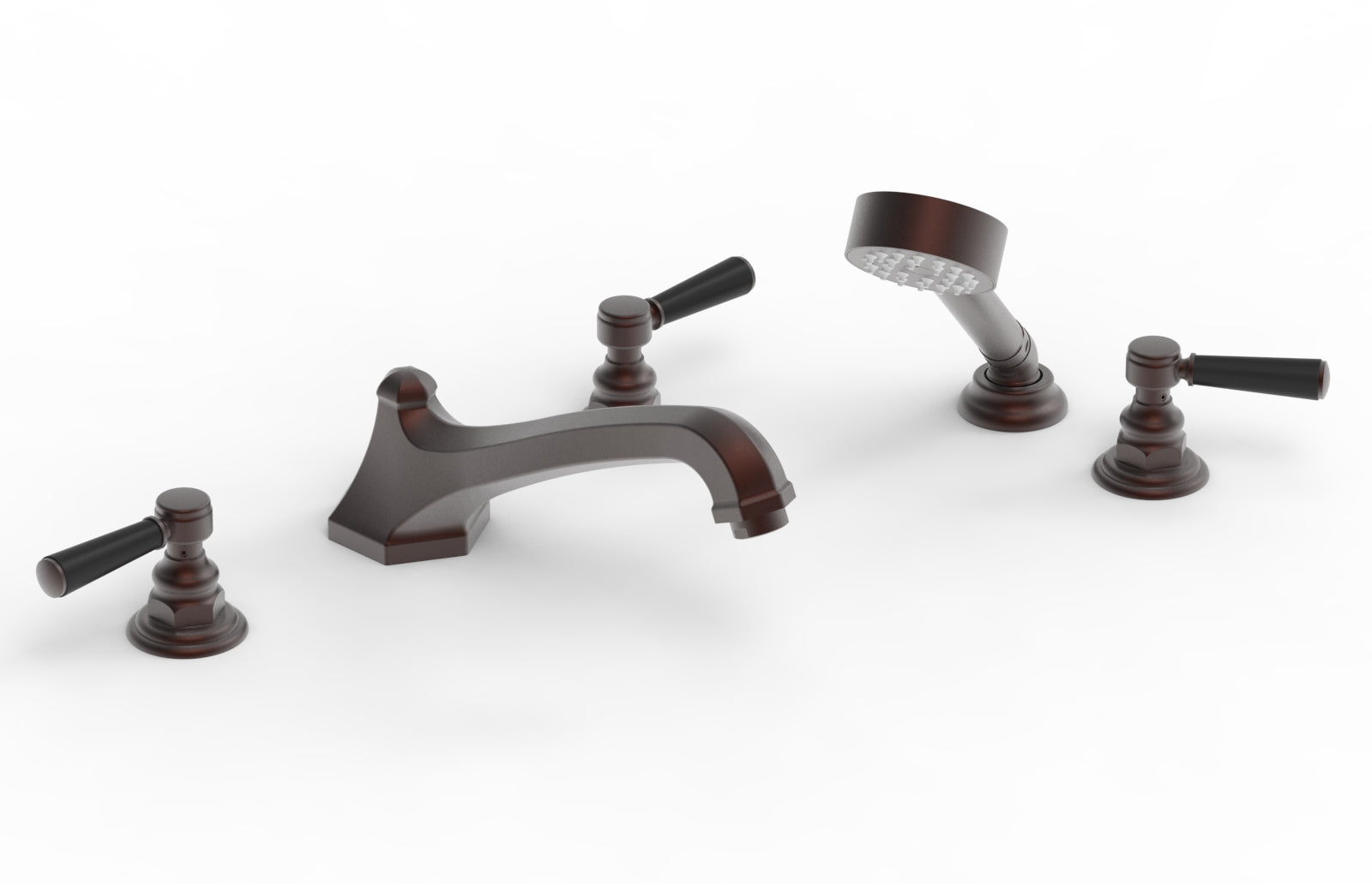 HEX TRADITIONAL Deck Mount Bathtub Set with Hand Shower - Satin Black Lever Handles (Model 500-49) | Perfect for Modern Bathroom Renovations & Spa-Like Relaxation