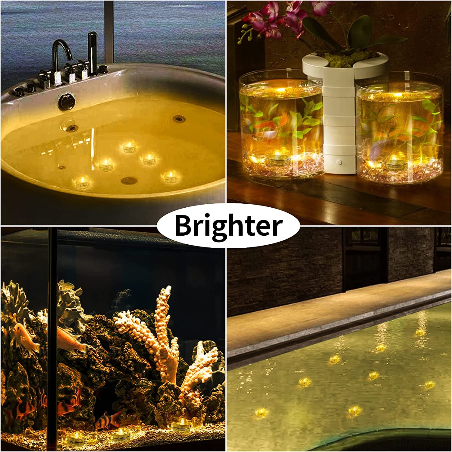 24 Pack SHYMERY Submersible LED Tea Lights - Battery Powered Waterproof Flameless Candles for Vases, Fountains, Pools - Warm White Underwater Lights for Wedding Centerpieces, Party Decorations & Home Ambiance