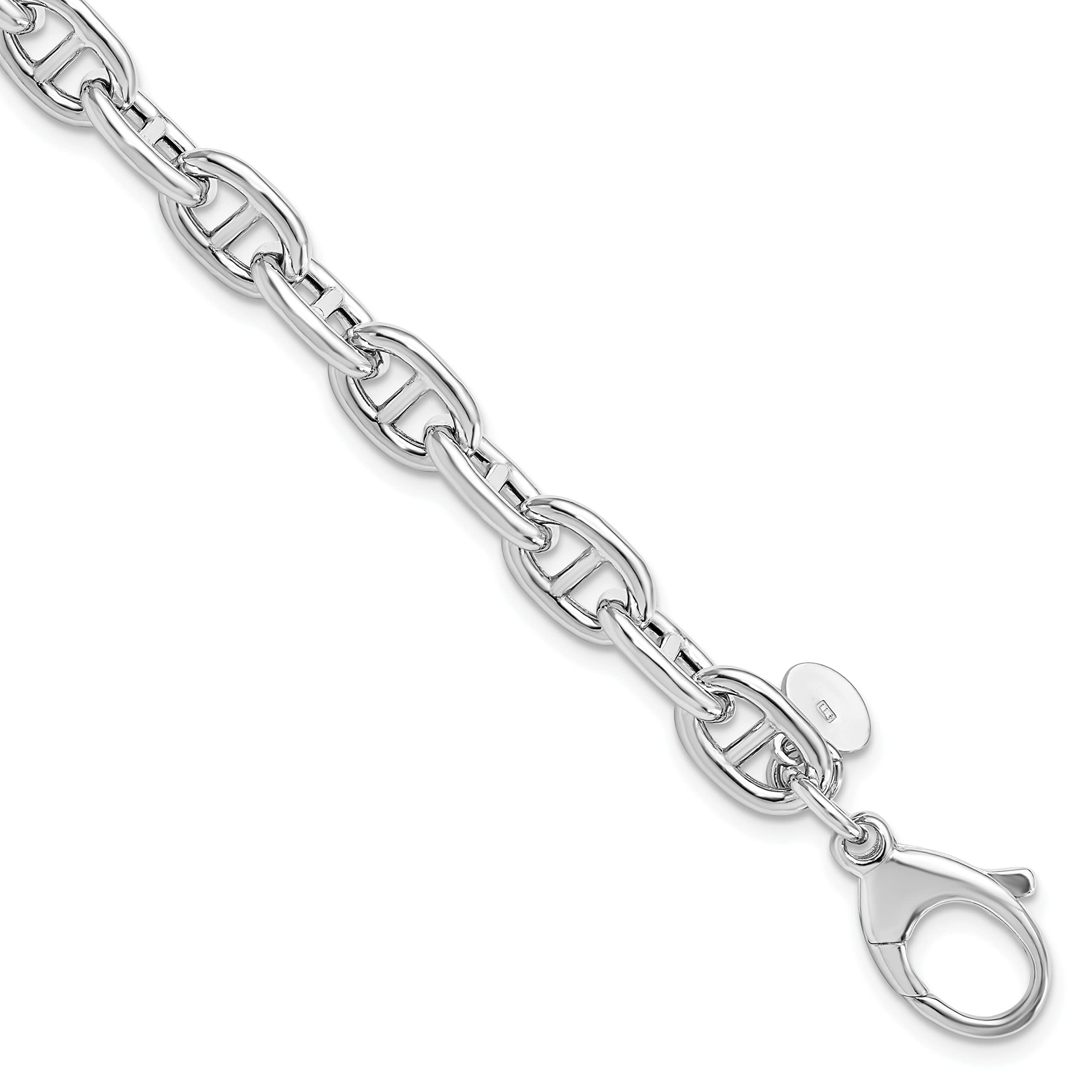 Elegant Avariah Sterling Silver Rhodium-Plated Polished Link Necklace - Italian Made Chain Jewelry for Women, 8 Inch - Perfect for Weddings, Parties & Special Occasions