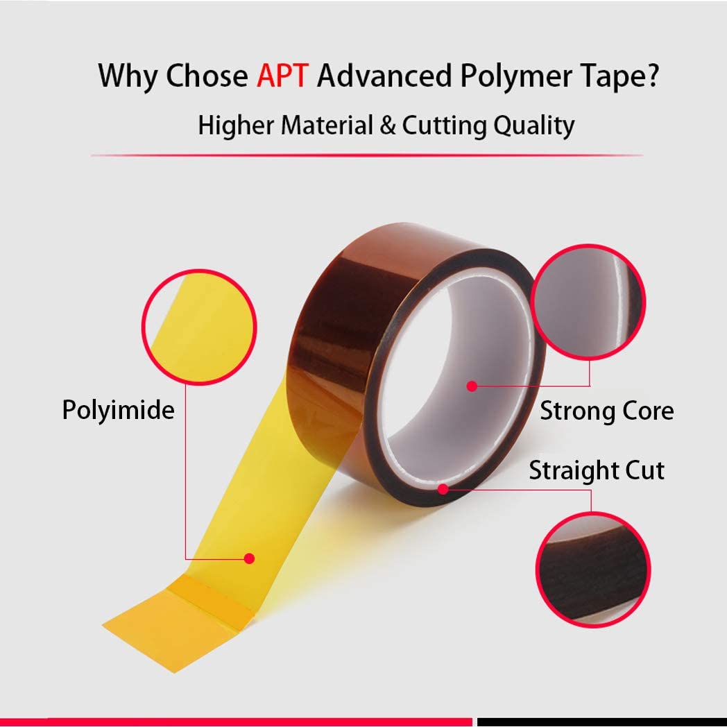 High-Temperature Polyimide Adhesive Tape 1 Mil Thick - Heat Resistant Kapton Tape for 3D Printing, Soldering, Electrical Insulation & Masking (4